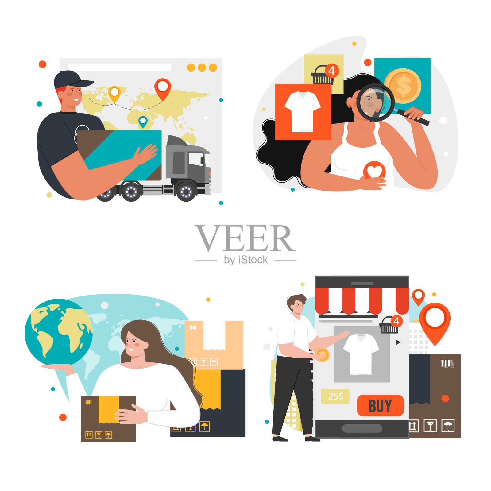 配送服务集,矢量孤立插图。全球物流,国际货运,网上购物。插画图片素材