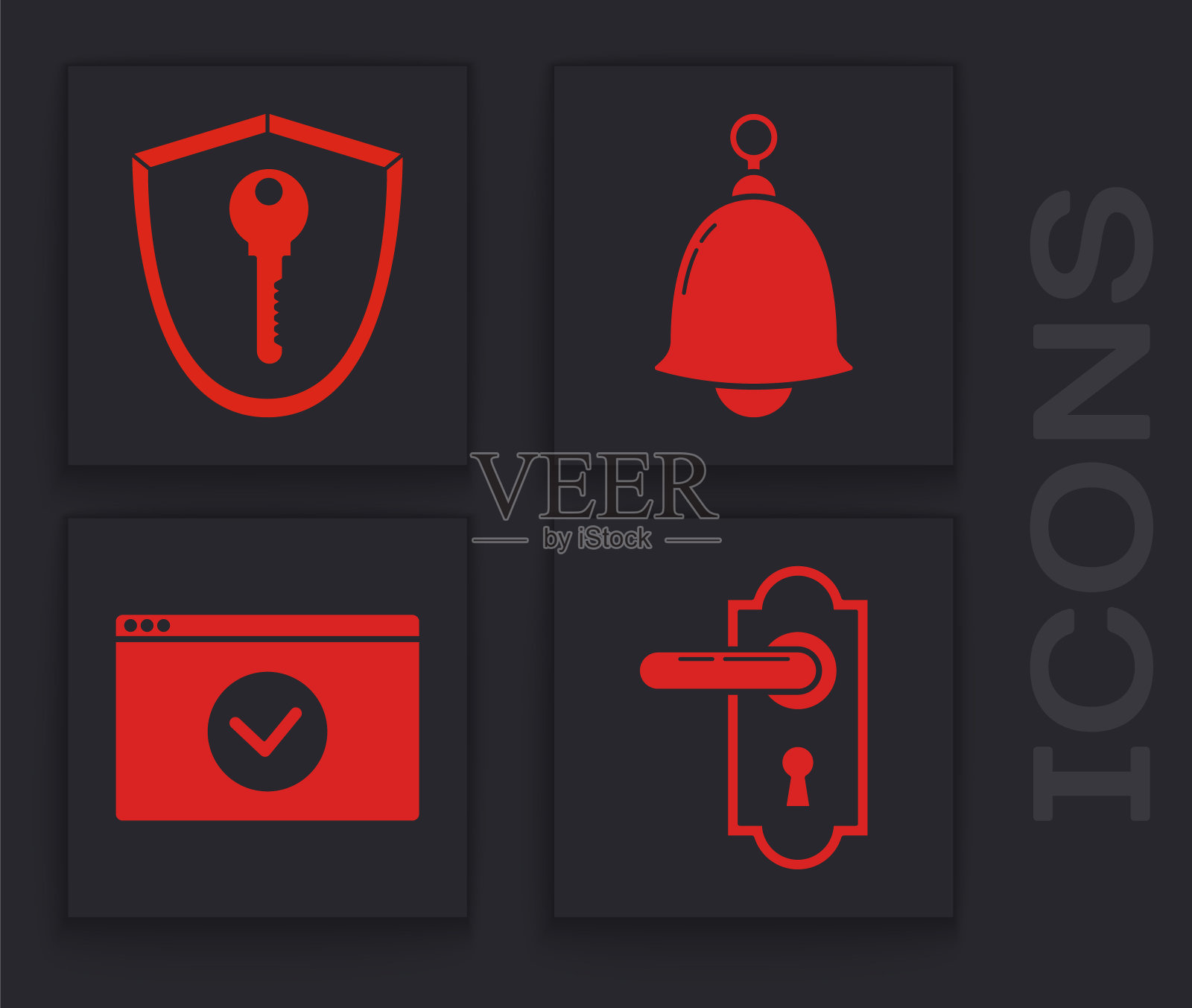 设置门把手,用钥匙屏蔽,铃声和HTTPS, SSL图标保护您的网站。向量图标素材