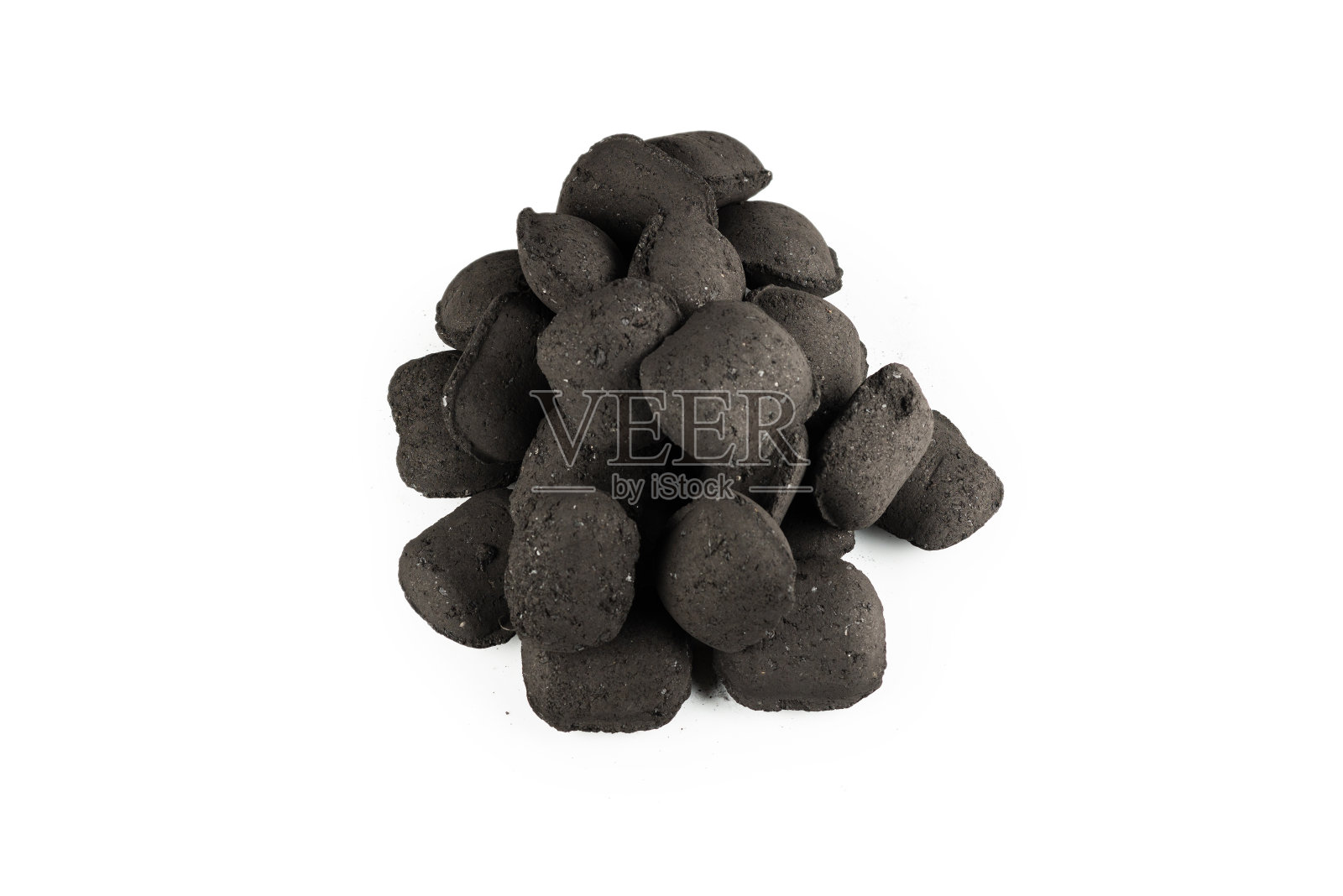 黑橡木煤孤立在白色背景上。照片摄影图片