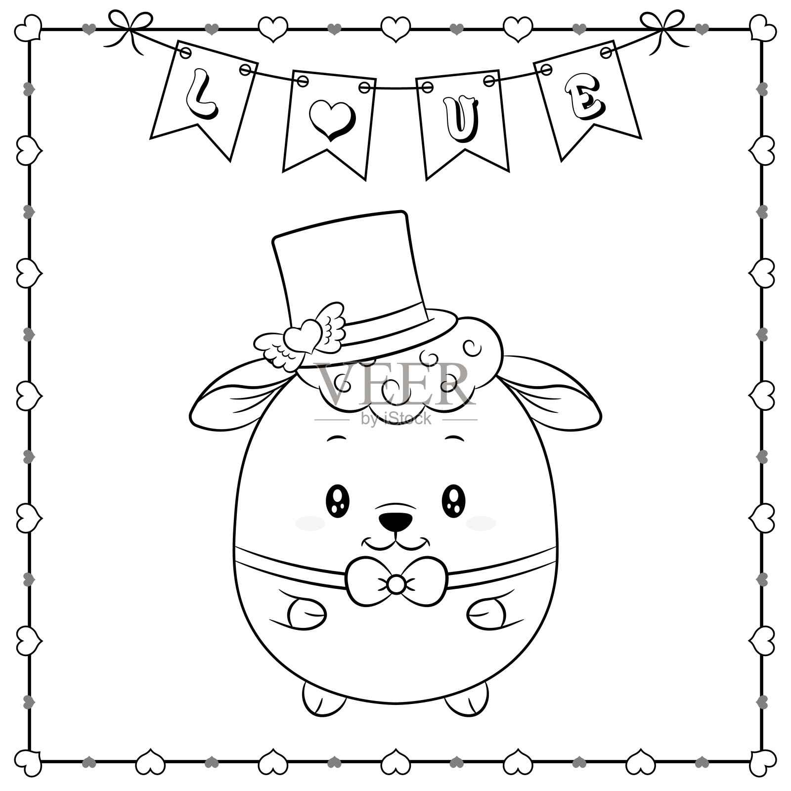 情人节可爱羊素描上色插画图片素材