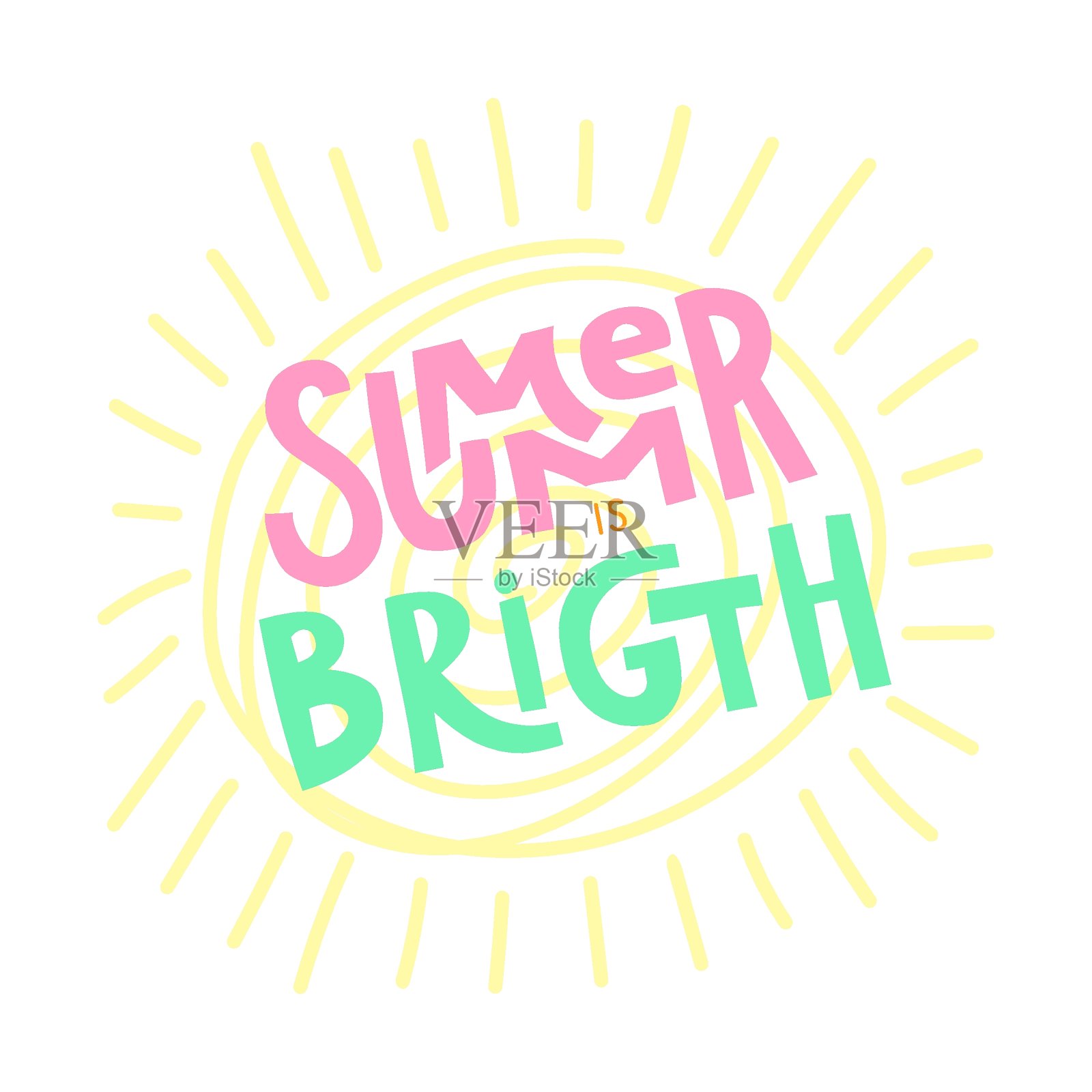 夏天是明亮的手绘太阳在背景上。手绘设计卡片完美的打印,传单,横幅,邀请,特别提供和更多。插画图片素材