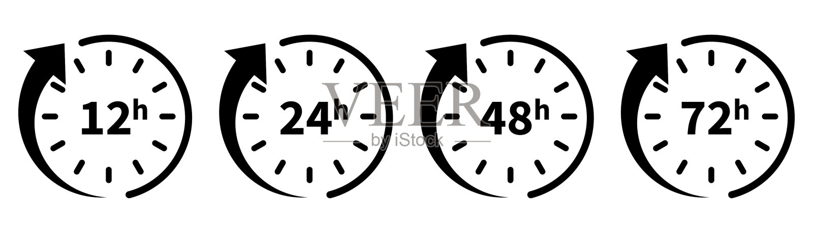 用箭头计时。12 24 48 72个工作时间图标。插画图片素材