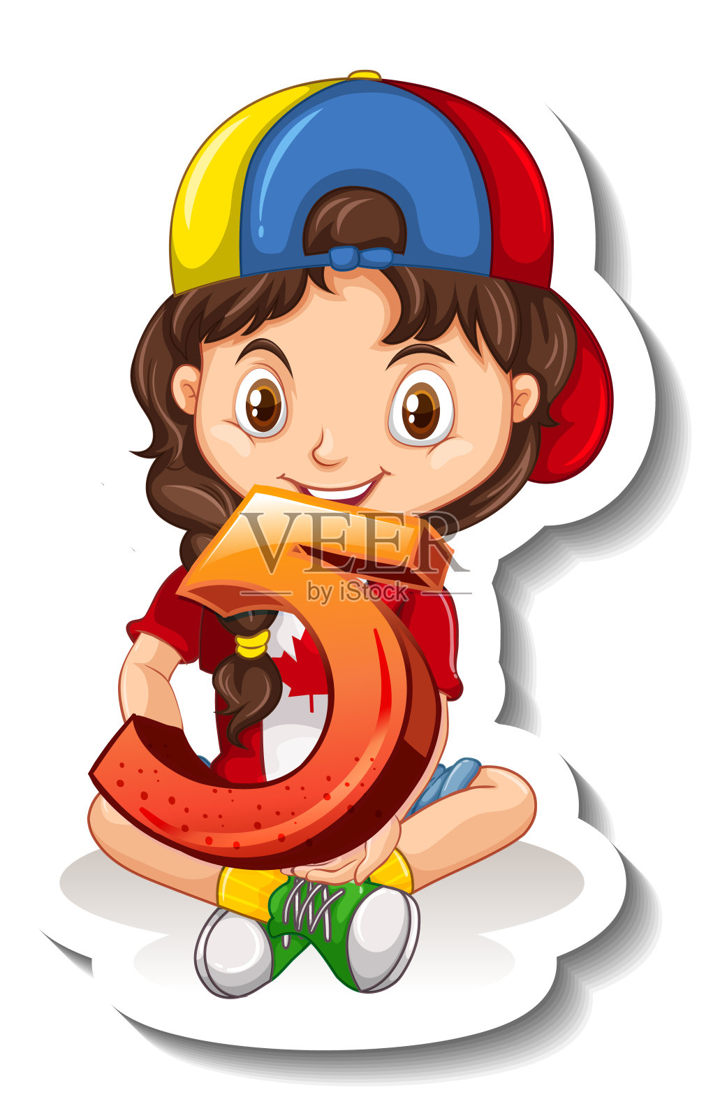 女学生抱着五号插画图片素材