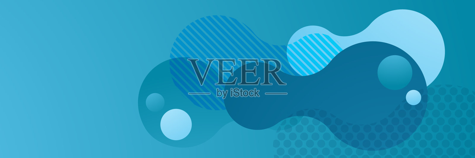 波浪斑斑蓝色抽象几何宽横幅插画图片素材