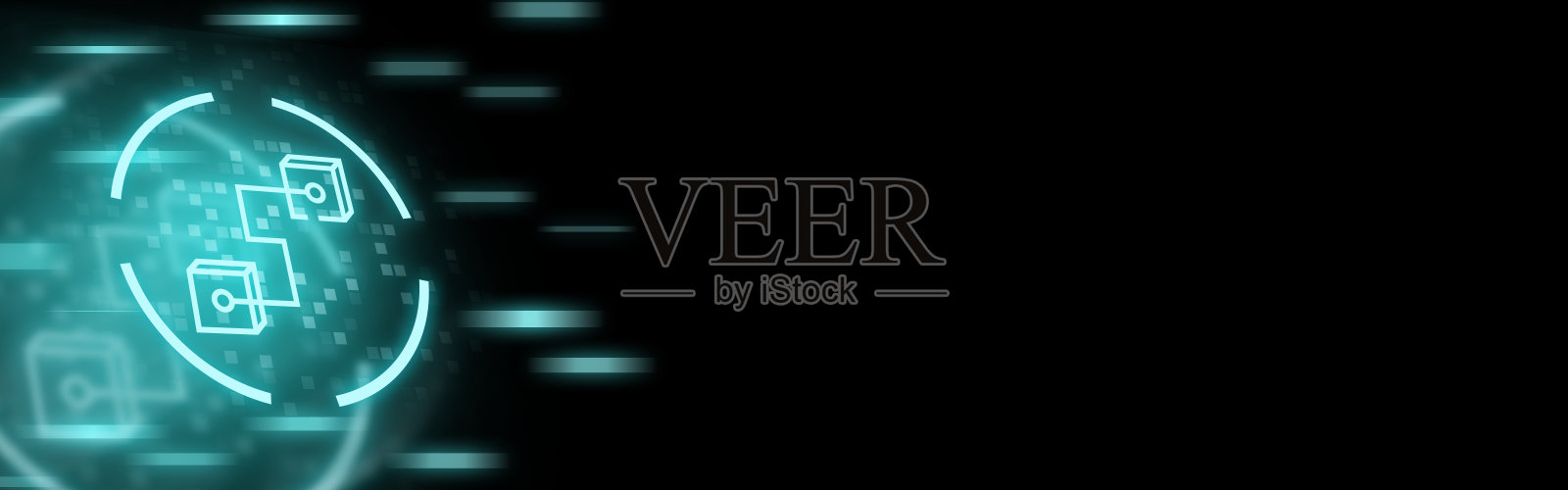 区块链的概念。记录一定数量交易的区块链。副本的空间。照片摄影图片