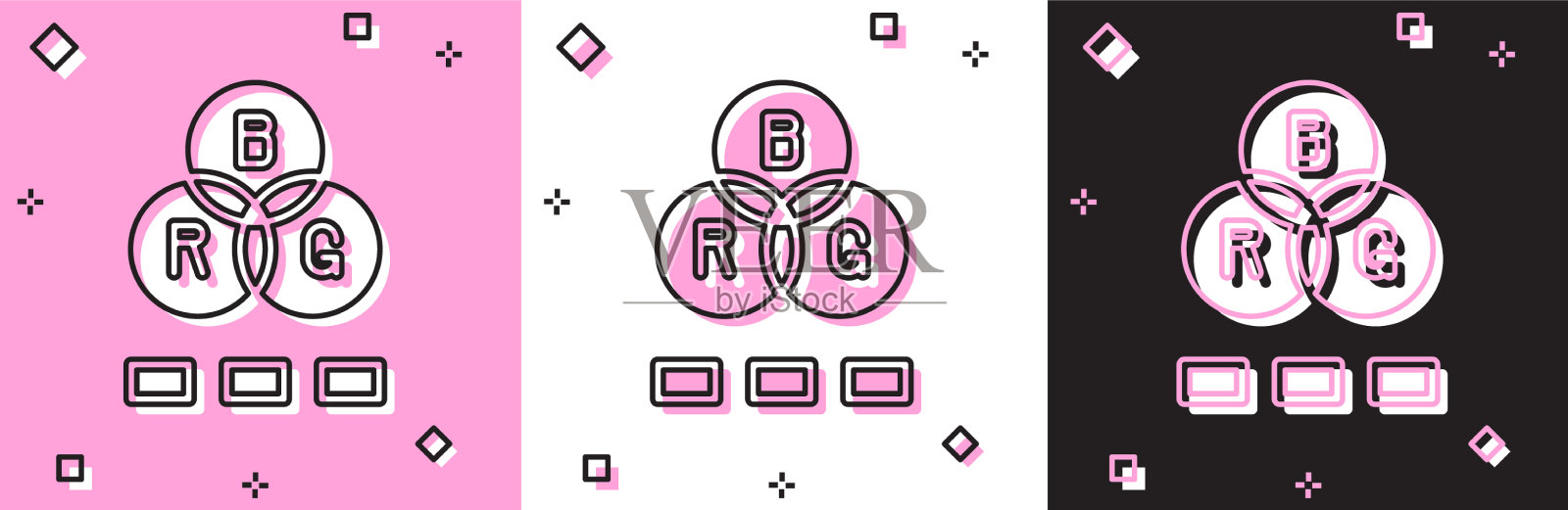 设置RGB颜色混合图标孤立在粉红色和插画图片素材