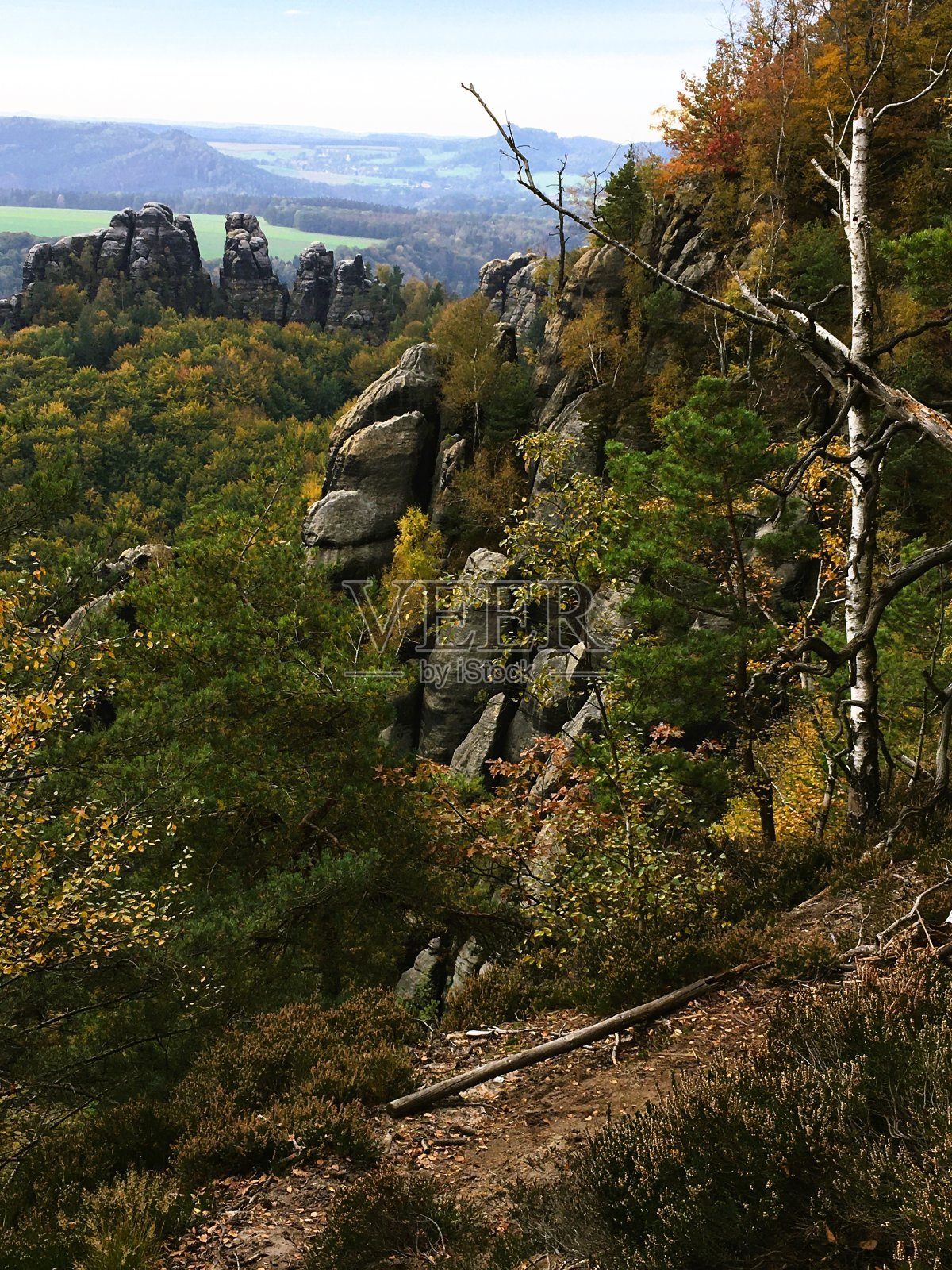 撒克逊瑞士的Schrammsteinen的秋天照片摄影图片