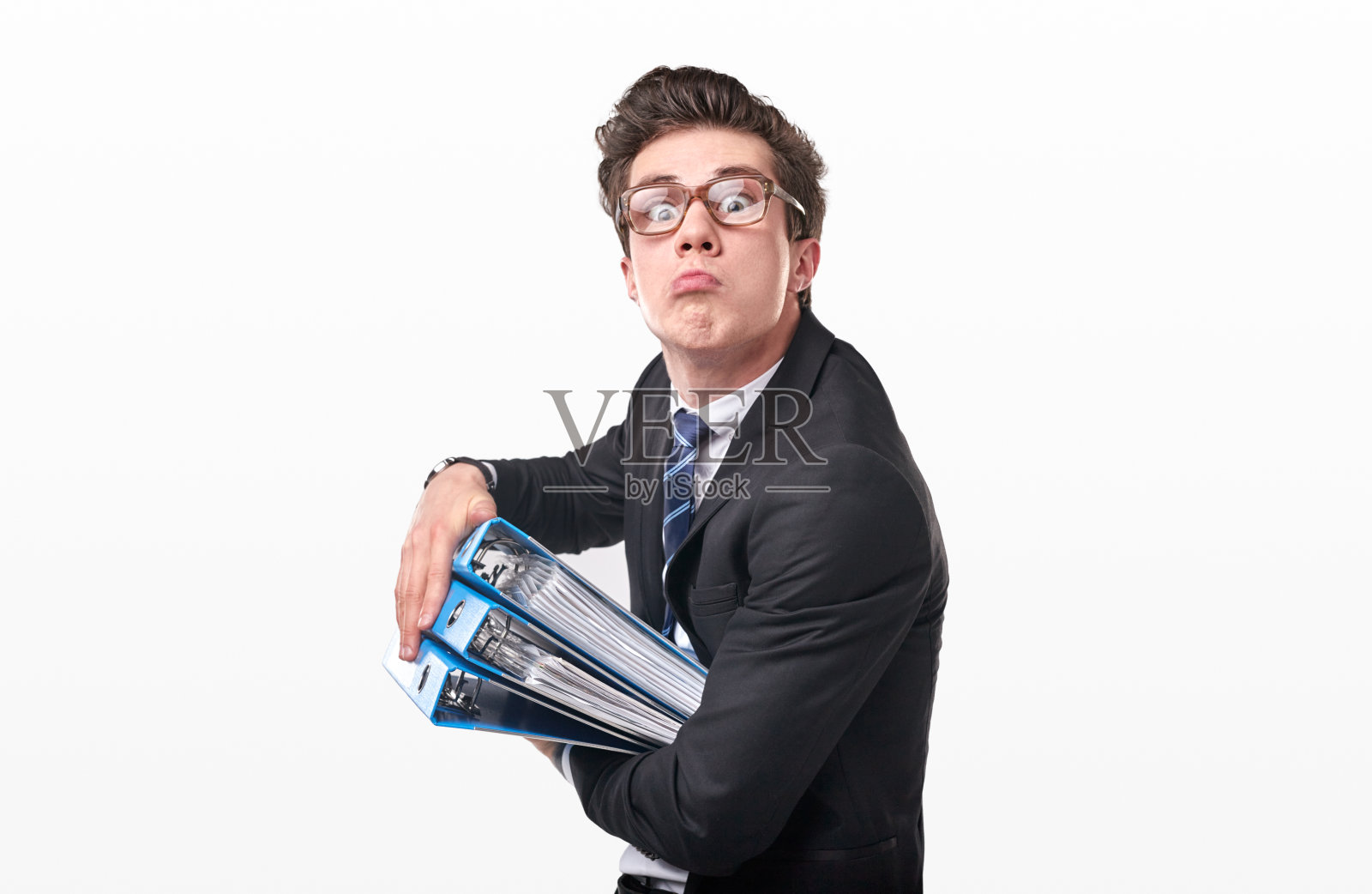 有趣的会计,工作室里有文件夹照片摄影图片