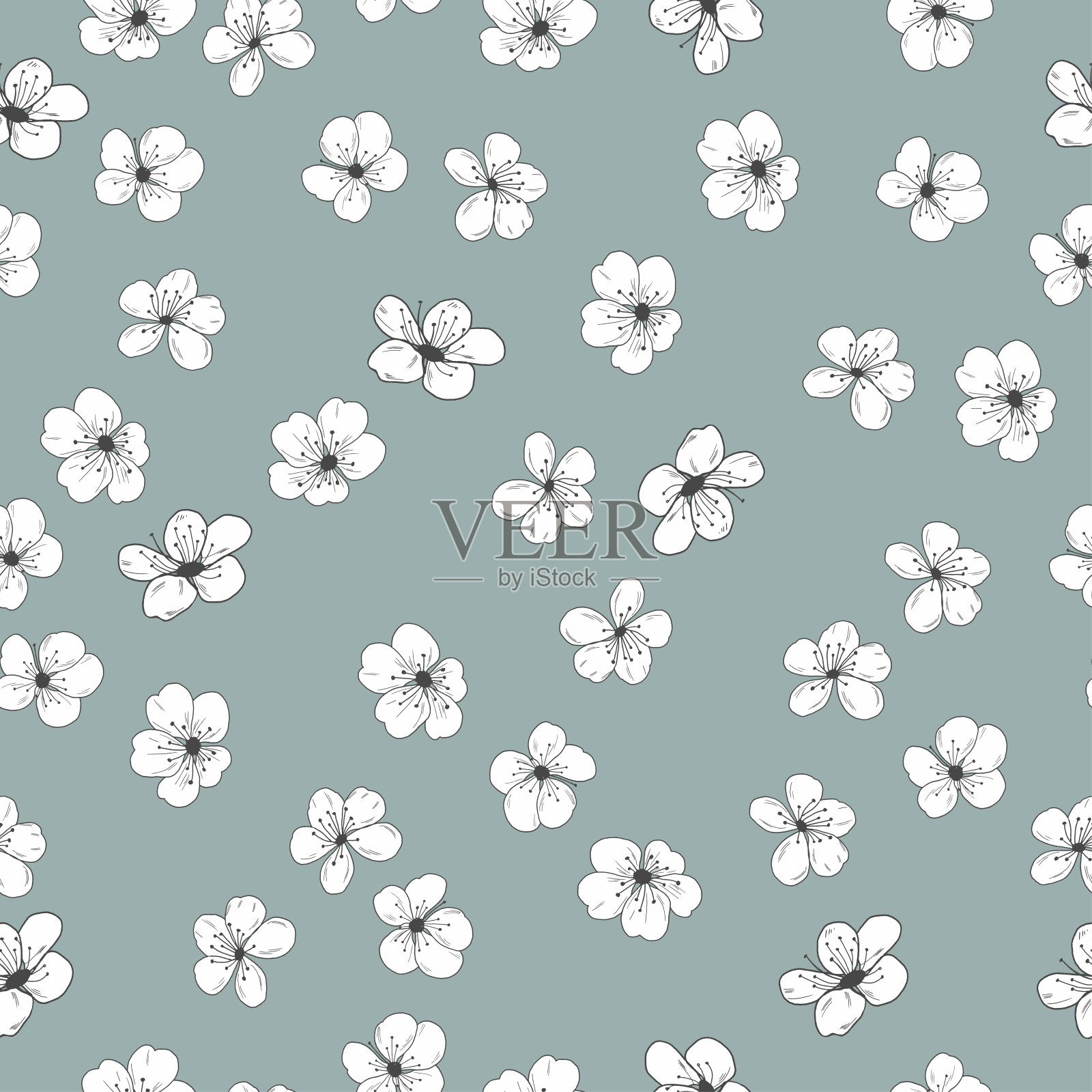 无缝向量花卉图案与樱花插画图片素材