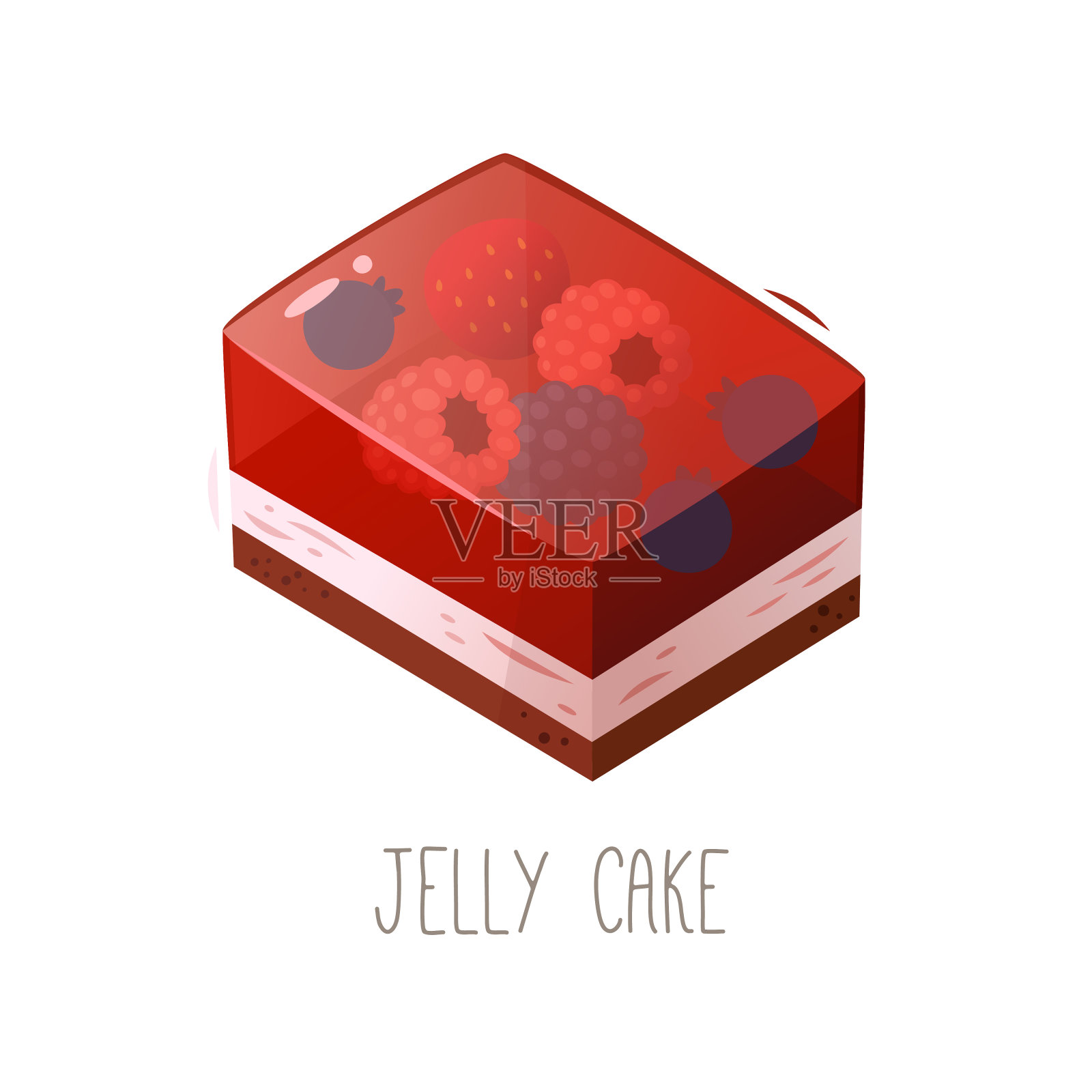 所有字母的蛋糕,派和甜点的集合。字母J -果冻蛋糕。用森林水果和松软的蛋奶酥做成的胶状甜点设计元素图片