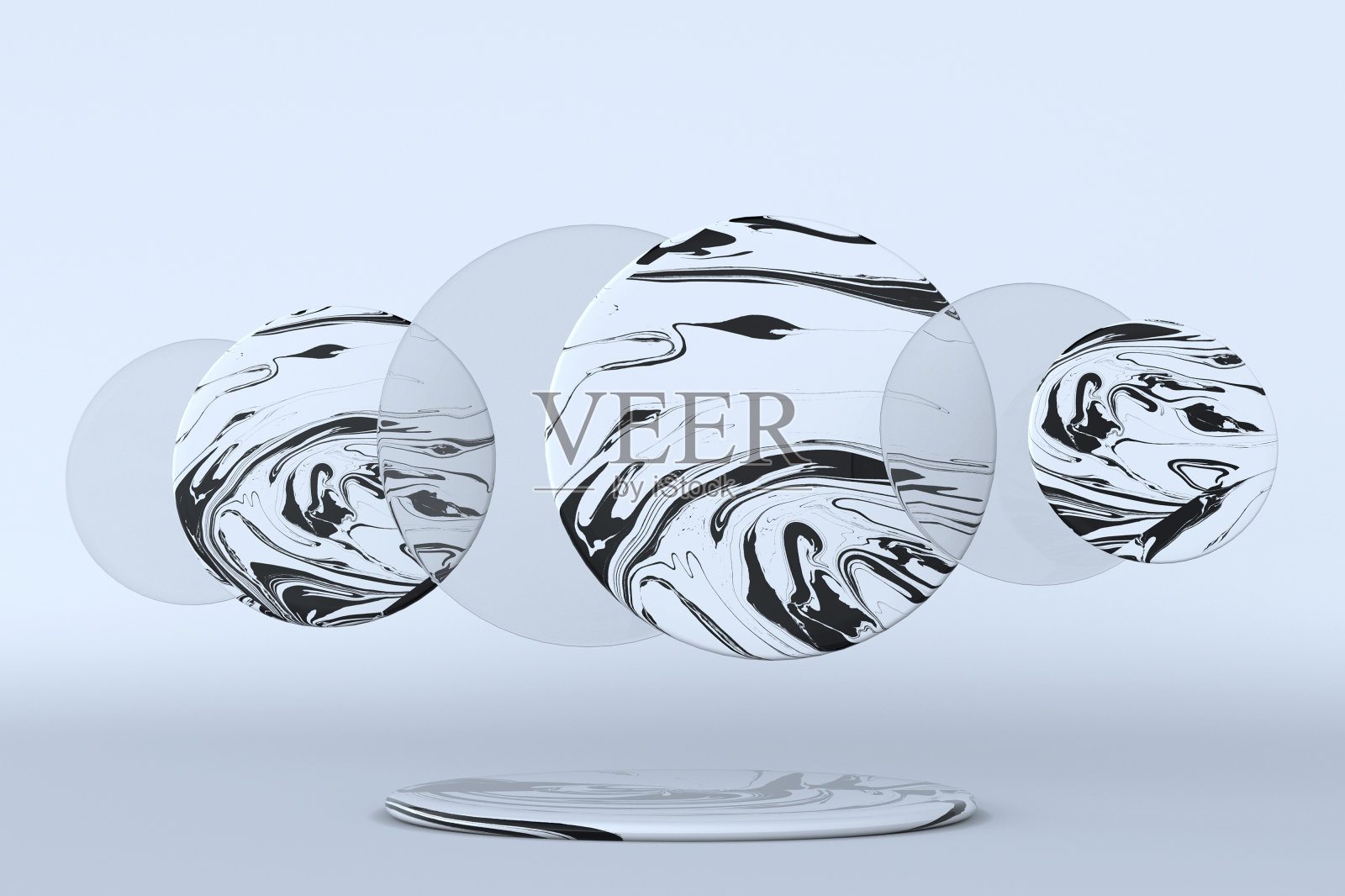 在干净的背景上的3D几何最小形状。空大理石黑色白色讲台。照片摄影图片