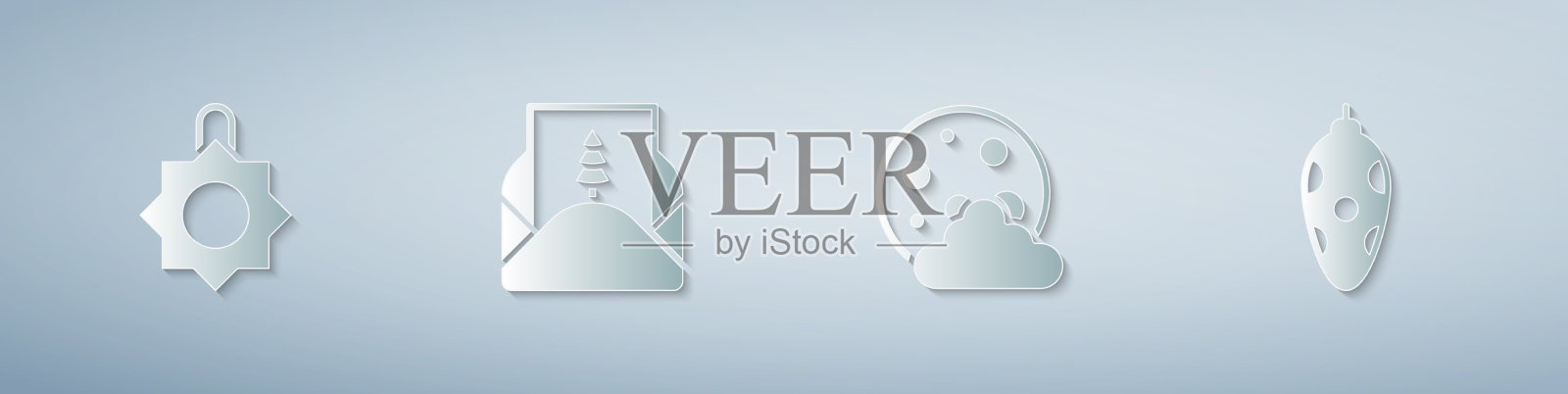 设置圣诞玩具信封夜和纸艺术图标素材