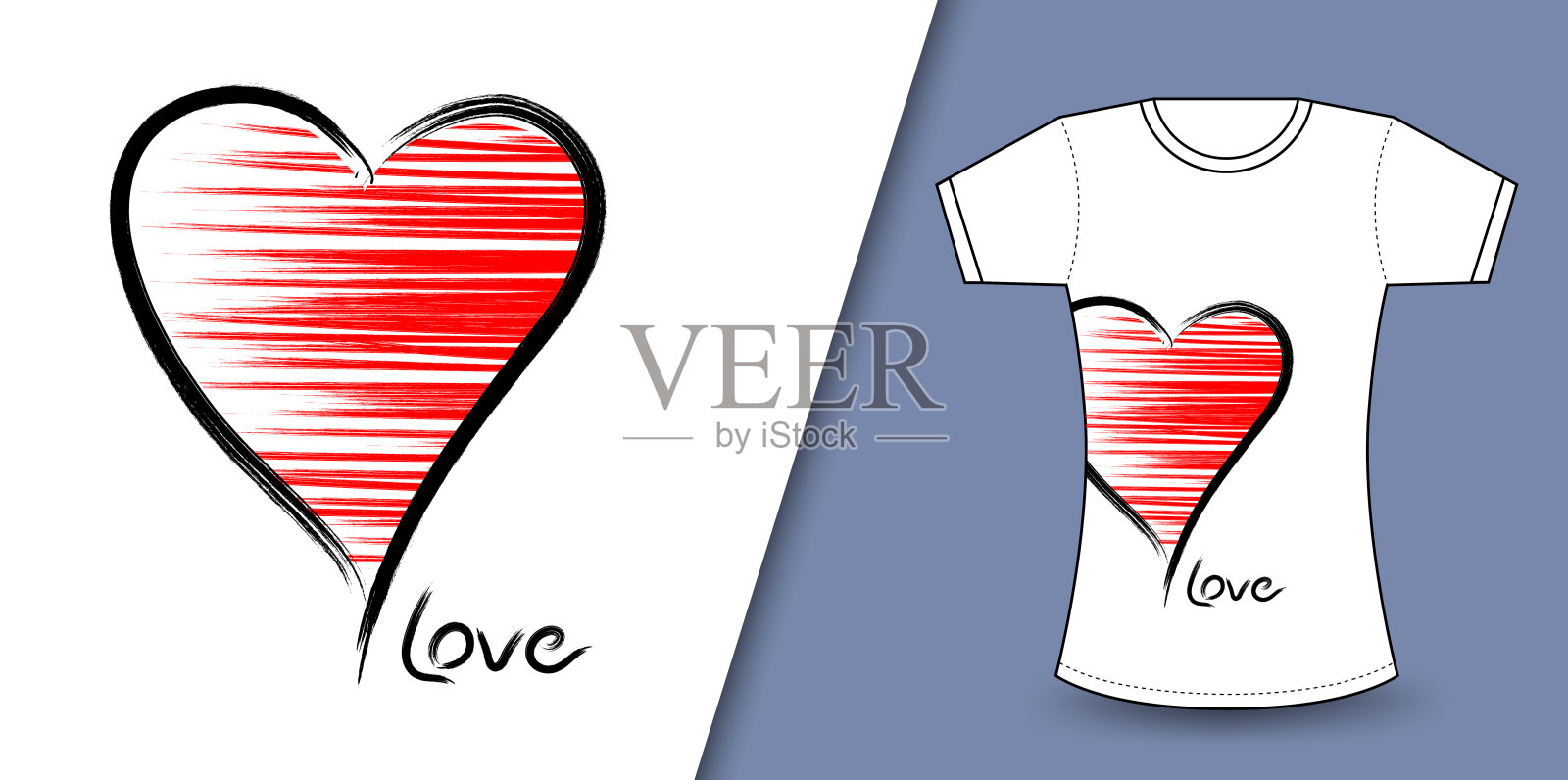 红心和爱的文本标志情人节矢量,T恤设计为快乐的情人节模板,服装打印,T恤模型,女性时尚,手绘的心矢量插图插画图片素材