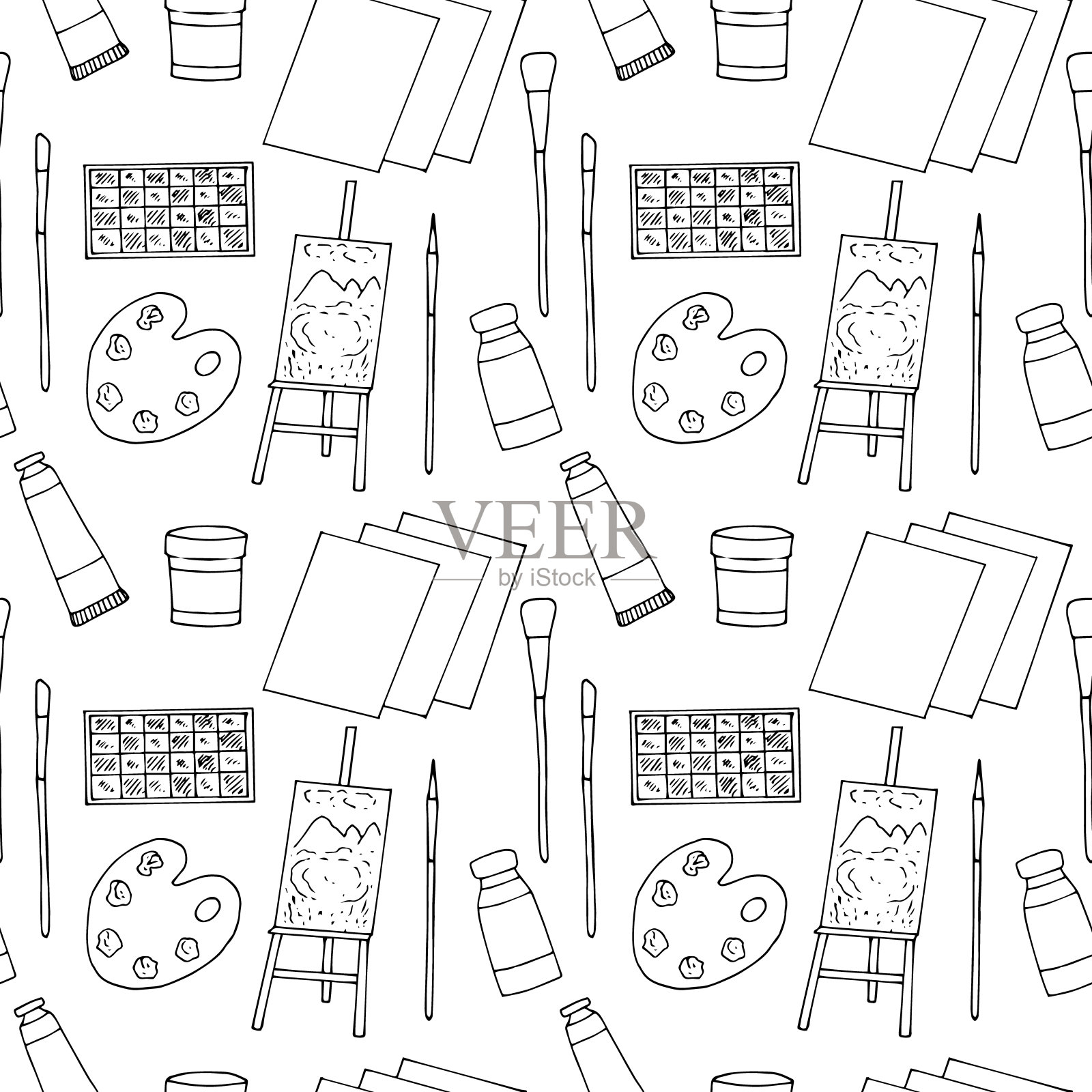 艺术无缝图案的艺术家提供矢量插图,手绘涂鸦插画图片素材