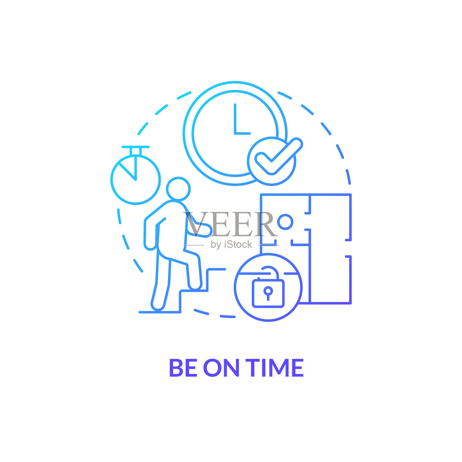 准时蓝色渐变概念图标插画图片素材