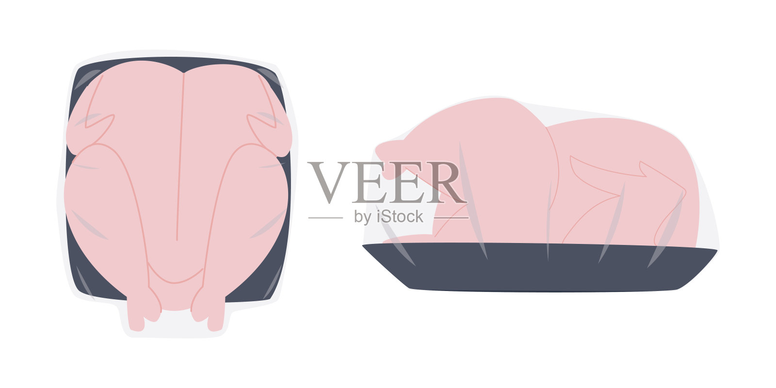 肉仔鸡胴体包装。厚厚的新鲜鸟类尸体。农场禽肉。平面向量插画图片素材