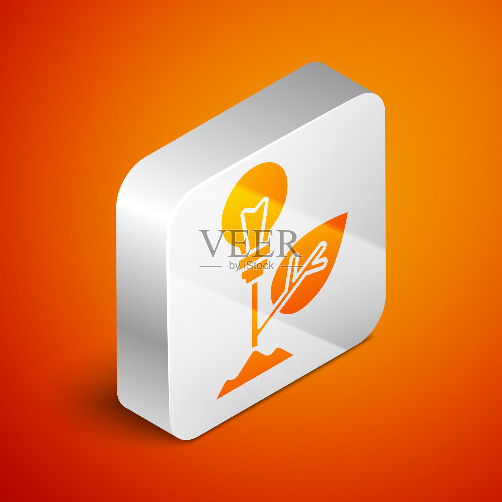 与叶子图标隔离的等距灯泡插画图片素材