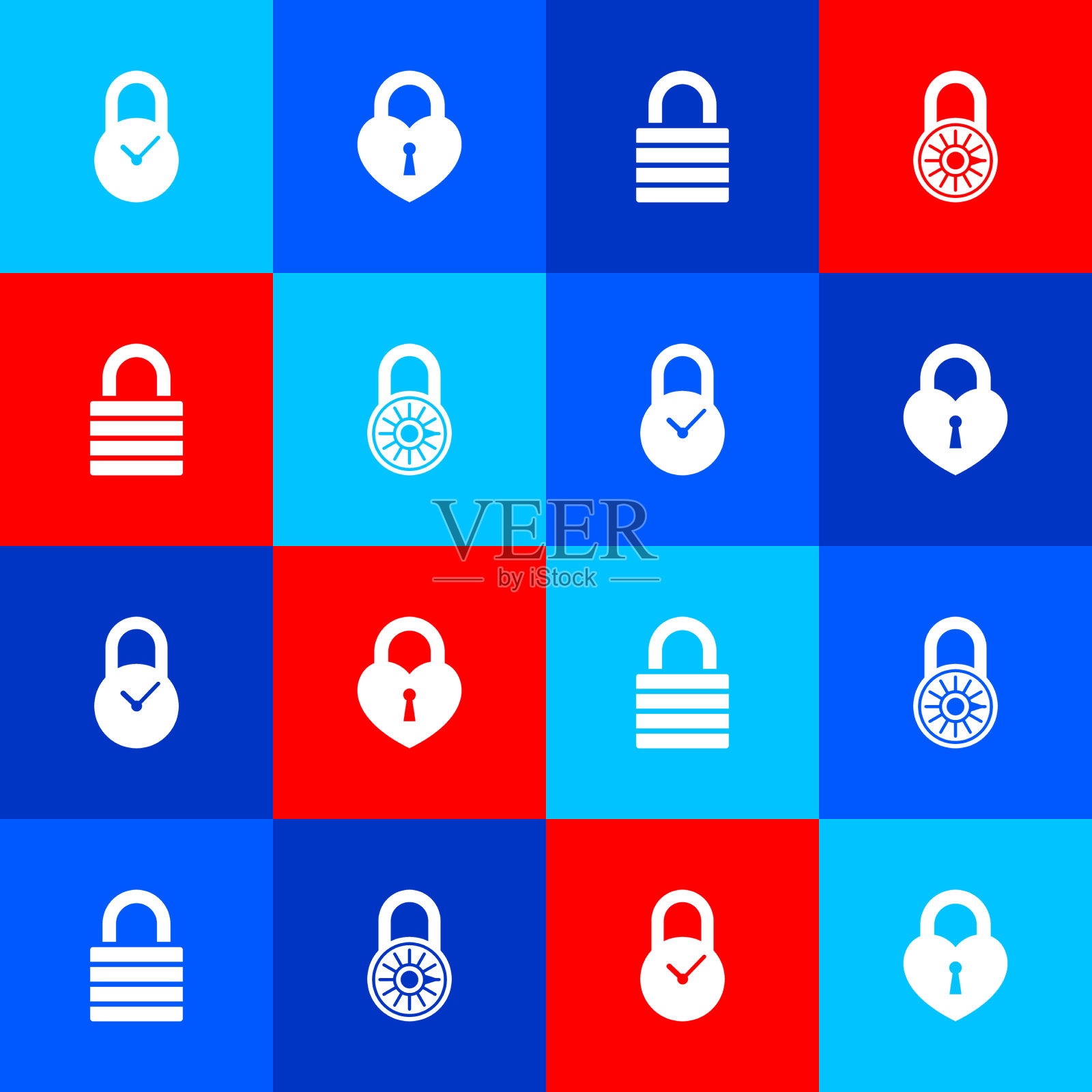 将挂锁与时钟城堡的形状图标素材