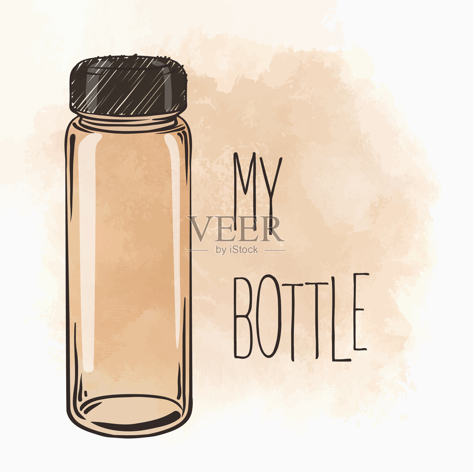 玻璃瓶上油墨老化插画图片素材