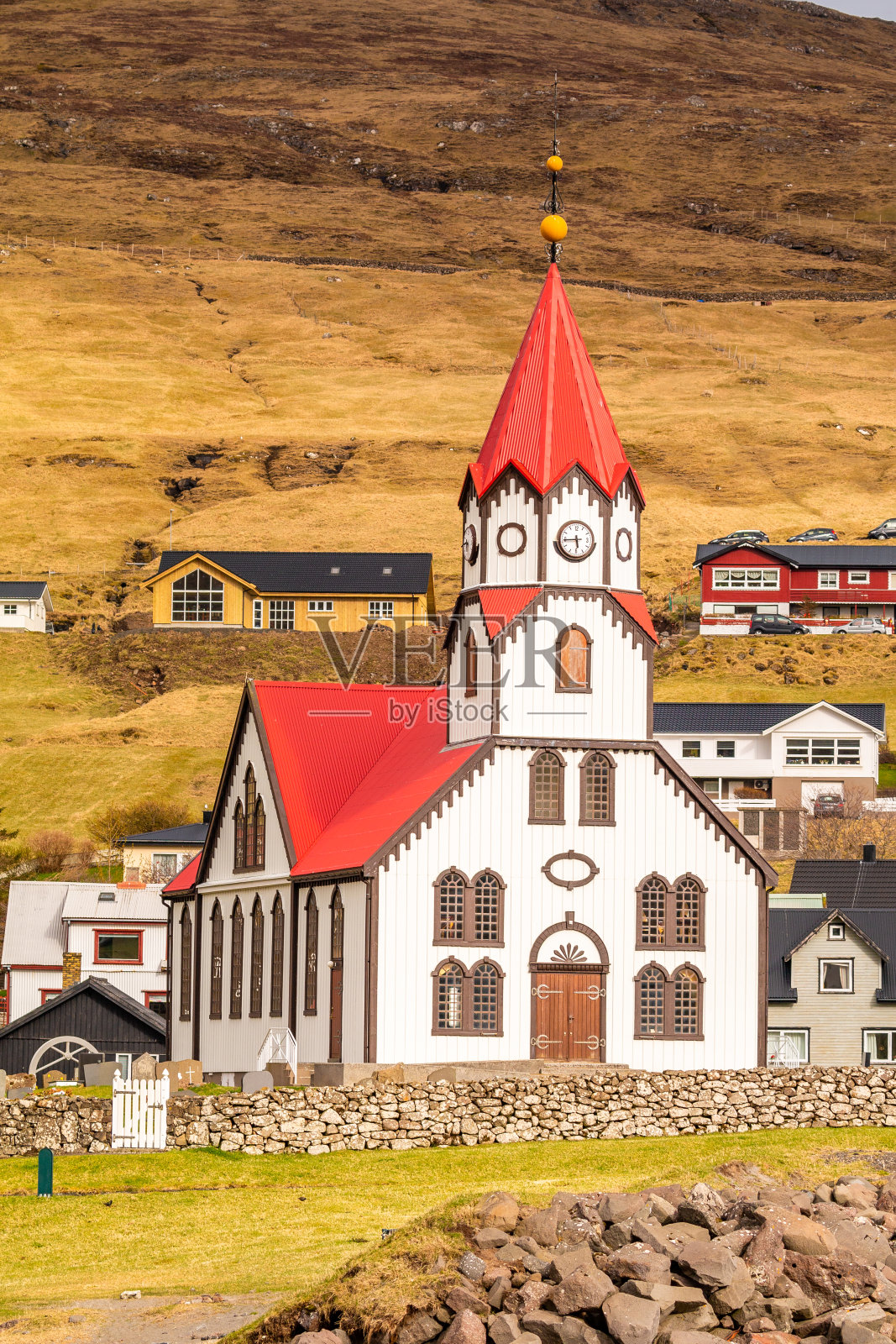 在Vagar岛上的Sandavagur。法罗岛。照片摄影图片