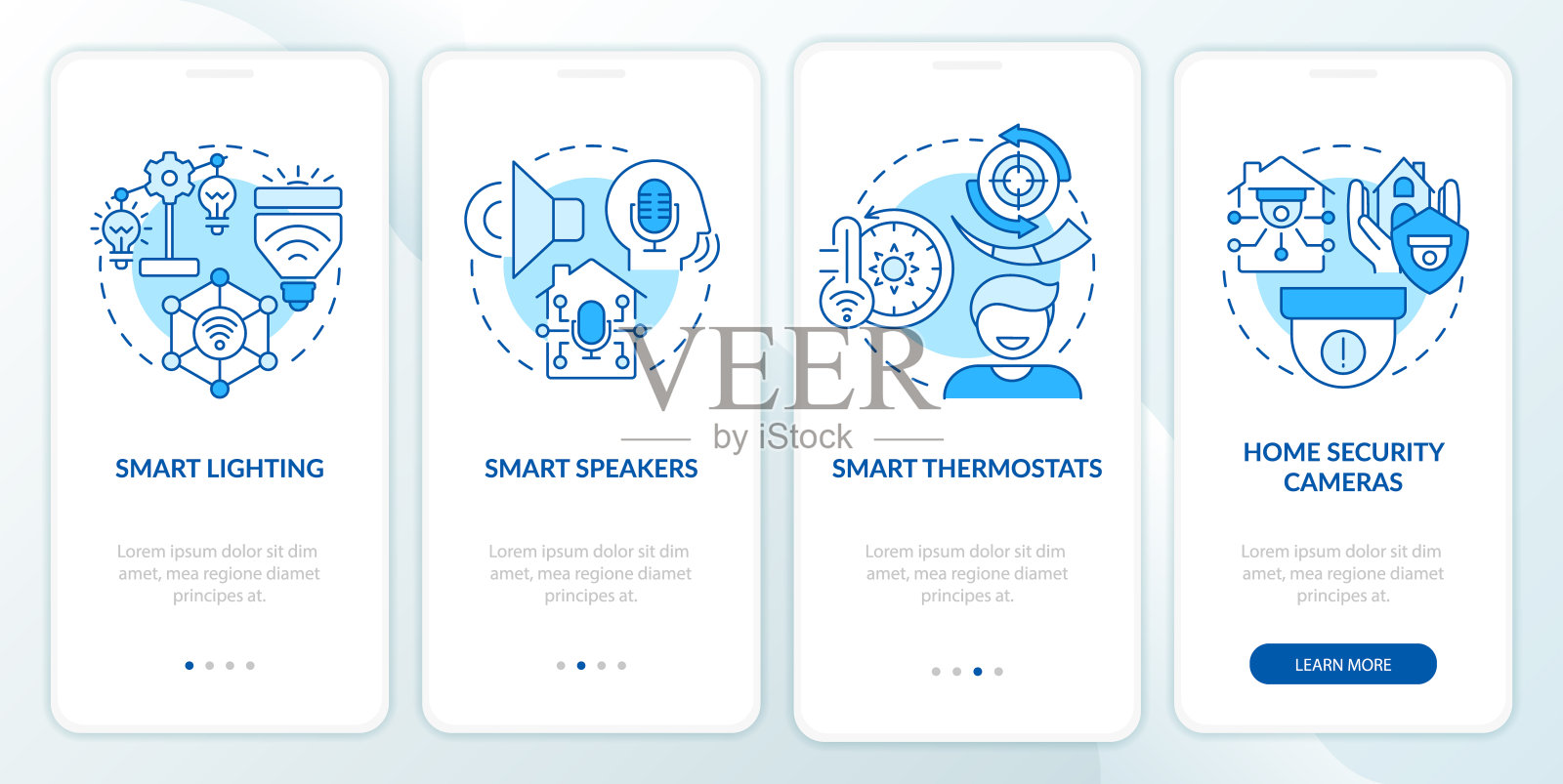 智能家居设备蓝色车载移动应用程序屏幕插画图片素材