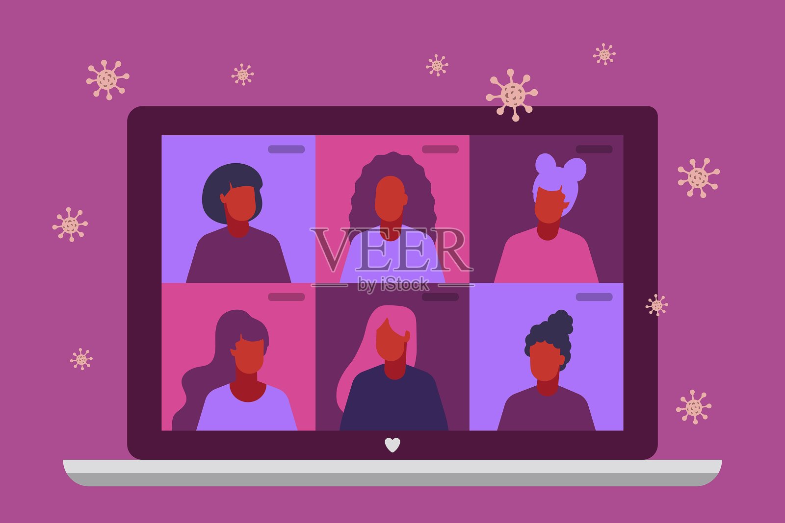 视频会议。咨询在线海报向量。ο冠状病毒。流行病时期的在线呼叫冠状病毒期间的远程学习。在社交网络上开设课程。在线学习的概念,视频通话的概念。插图。插画图片素材