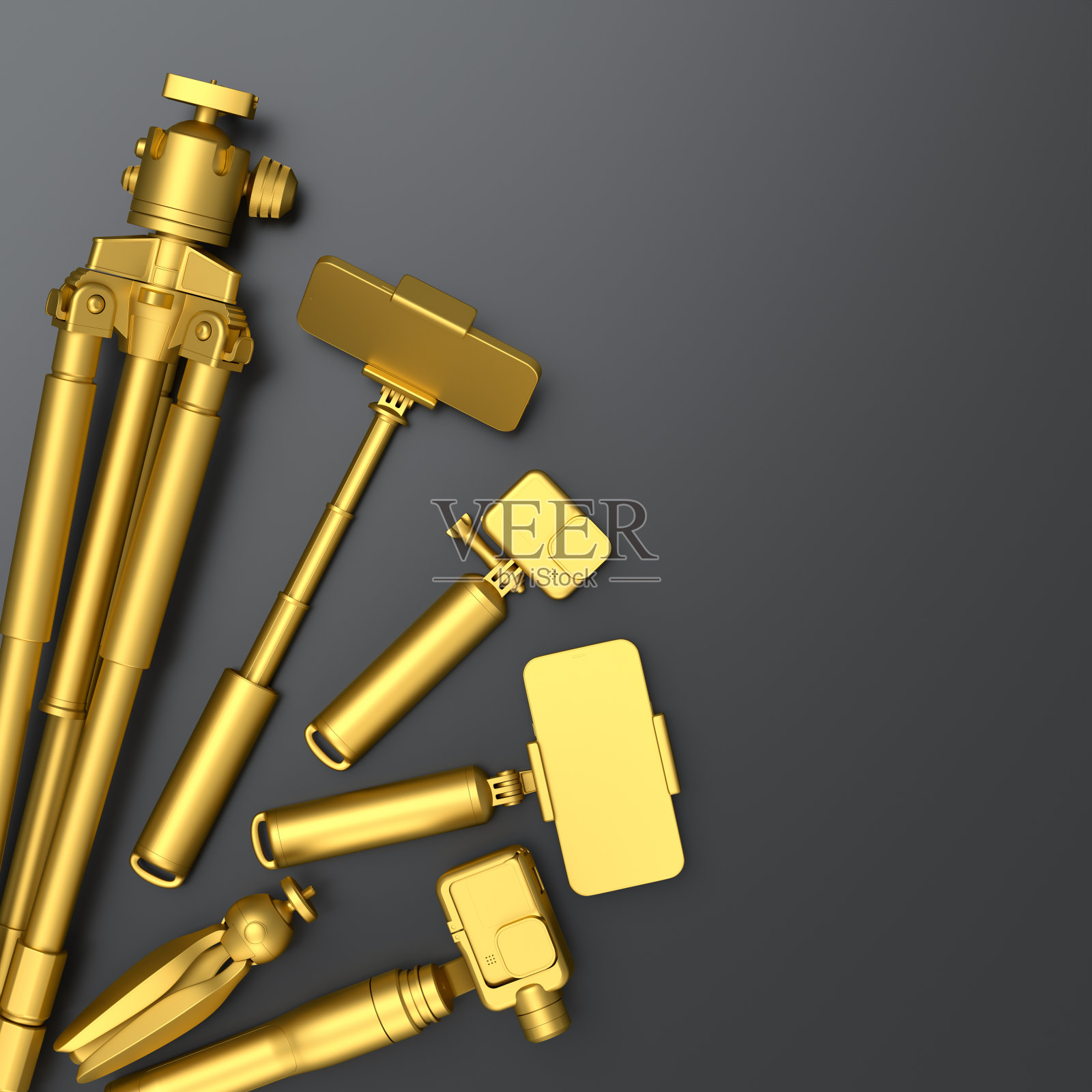 设计师工作空间和摄影装备在黑色桌子背景的俯视图照片摄影图片