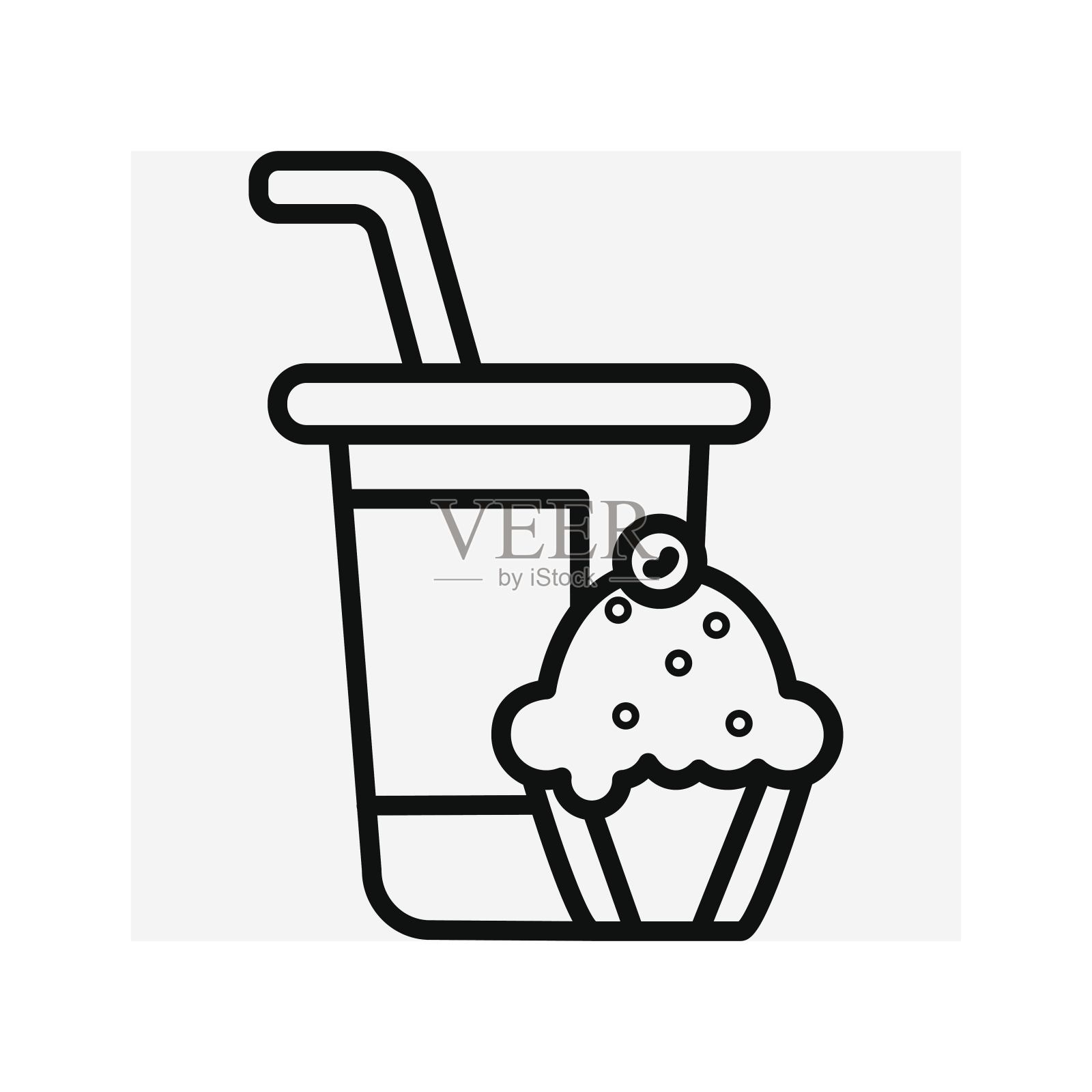 甜点徽章。鸡尾酒和蛋糕。插画图片素材