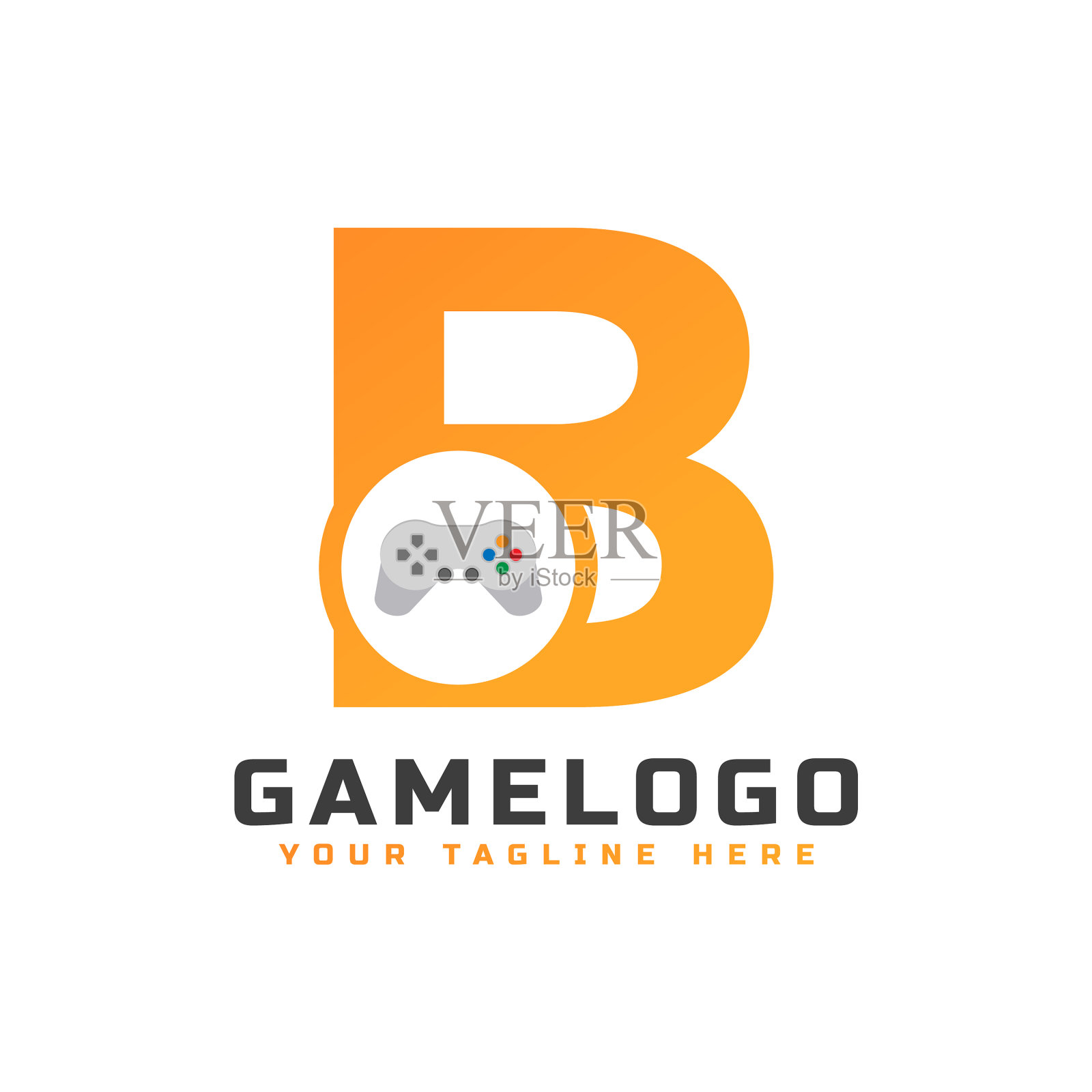 带有游戏机图标和像素的首字母b插画图片素材