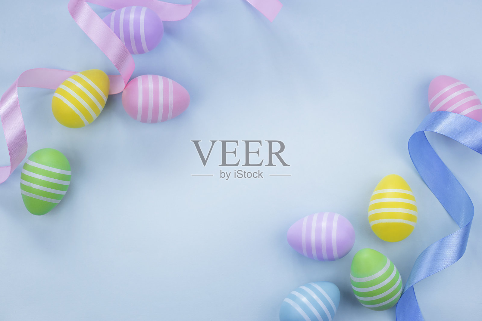 复活节彩蛋的顶部视图在柔和的颜色照片摄影图片