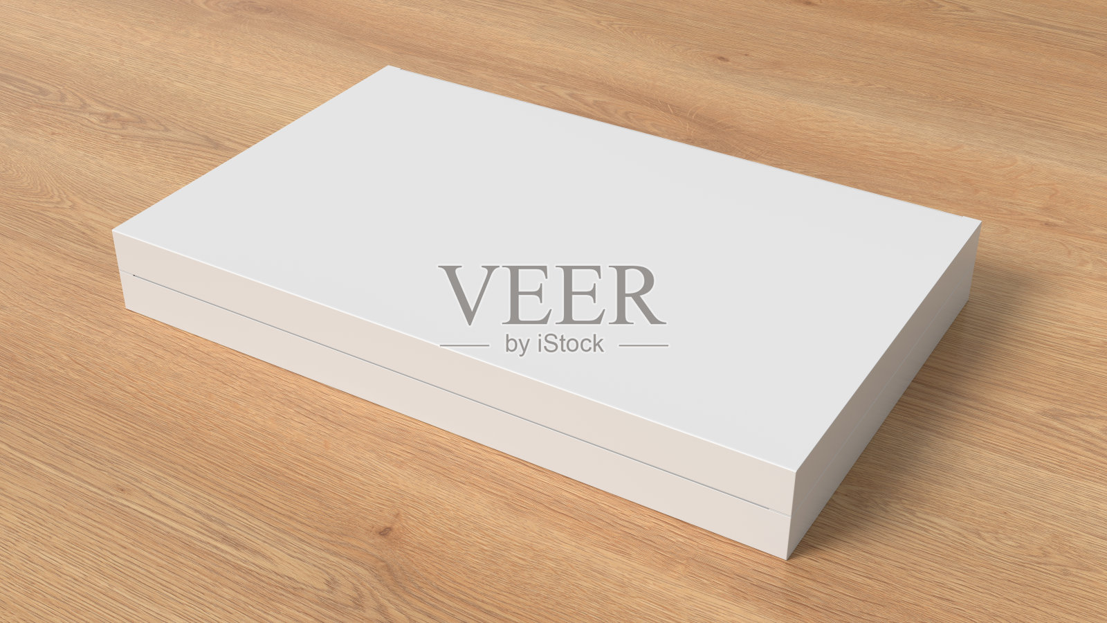 平盒模拟:白色礼品盒木制背景。侧视图。照片摄影图片