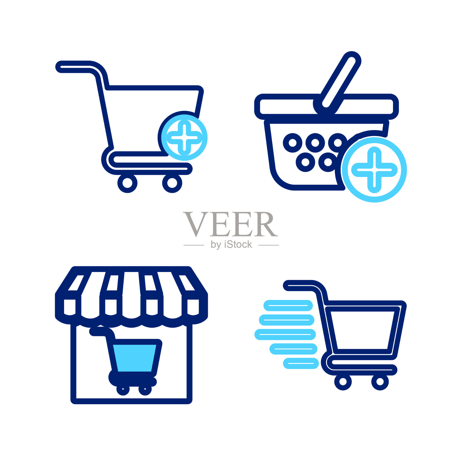 集购物购物车、商场商场与购物于一体图标素材