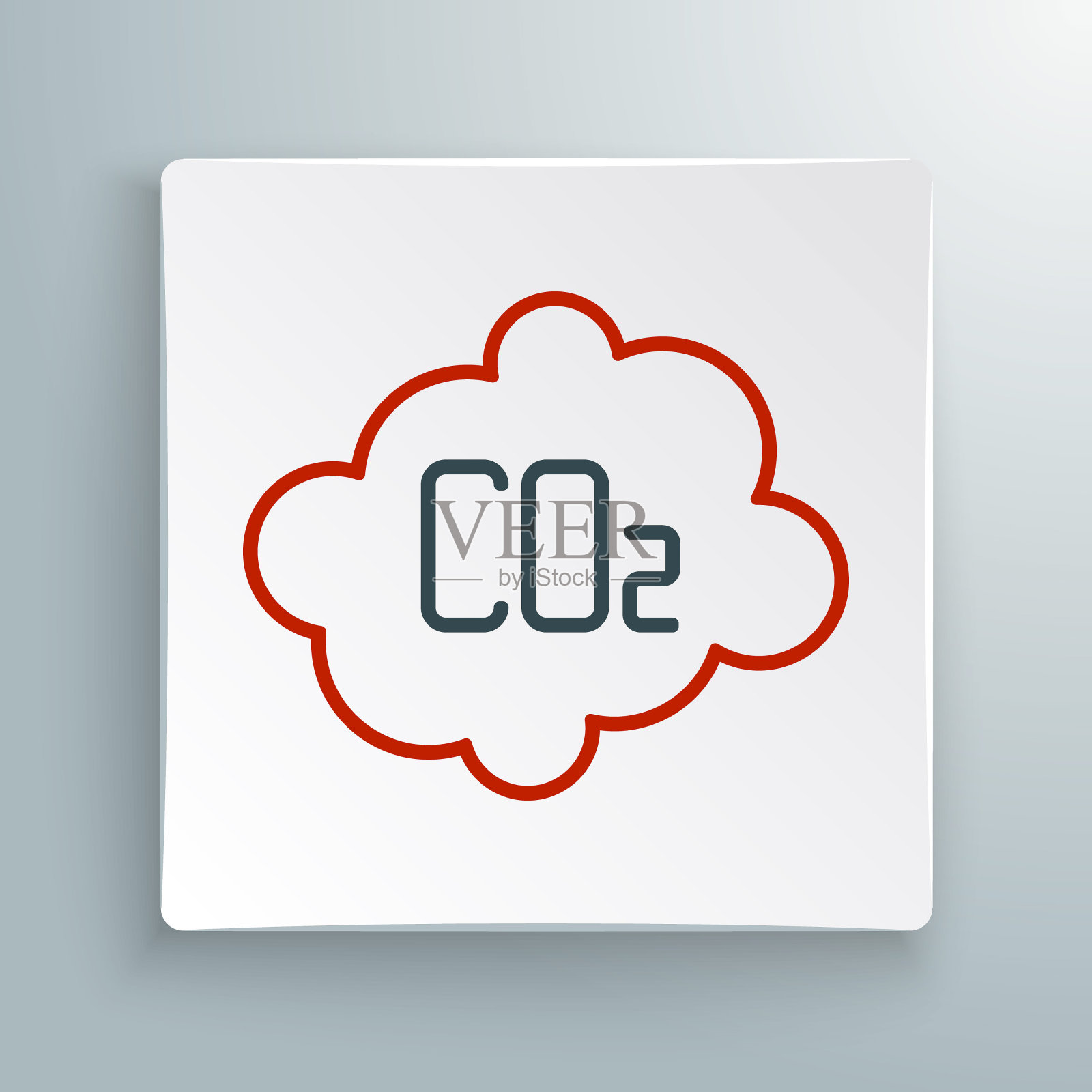 在白色背景上以云图标标出CO2排放。二氧化碳配方,烟雾污染概念,环境概念。色彩斑斓的轮廓的概念。向量图标素材