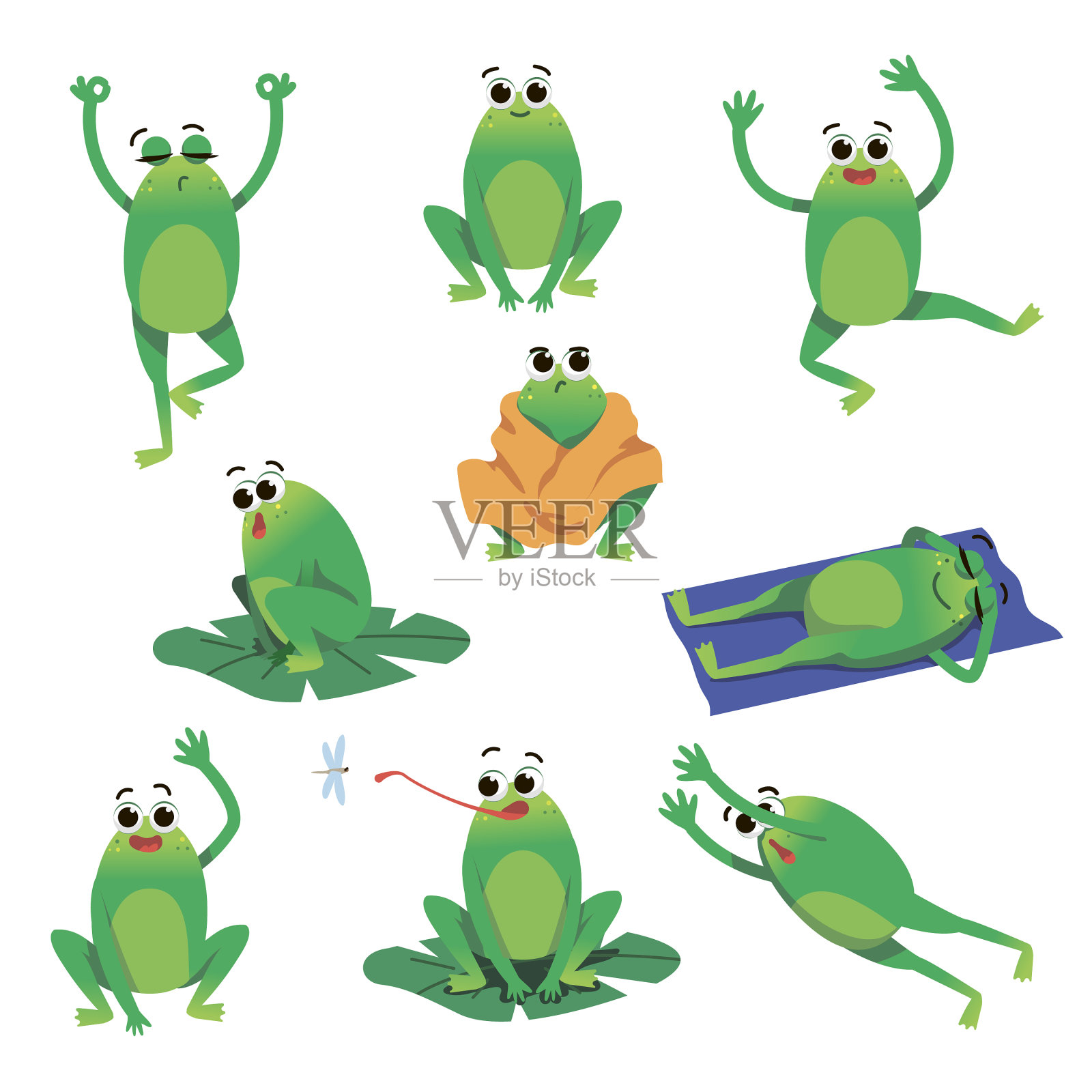 可爱的绿色蟾蜍卡通形象插画图片素材