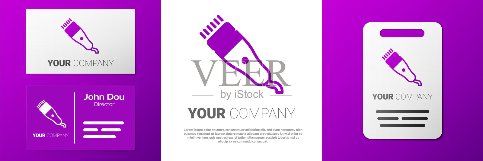 标志型电动理发器或剃须刀图标孤立在白色背景。理发店的标志。Logo设计模板元素。向量插画图片素材