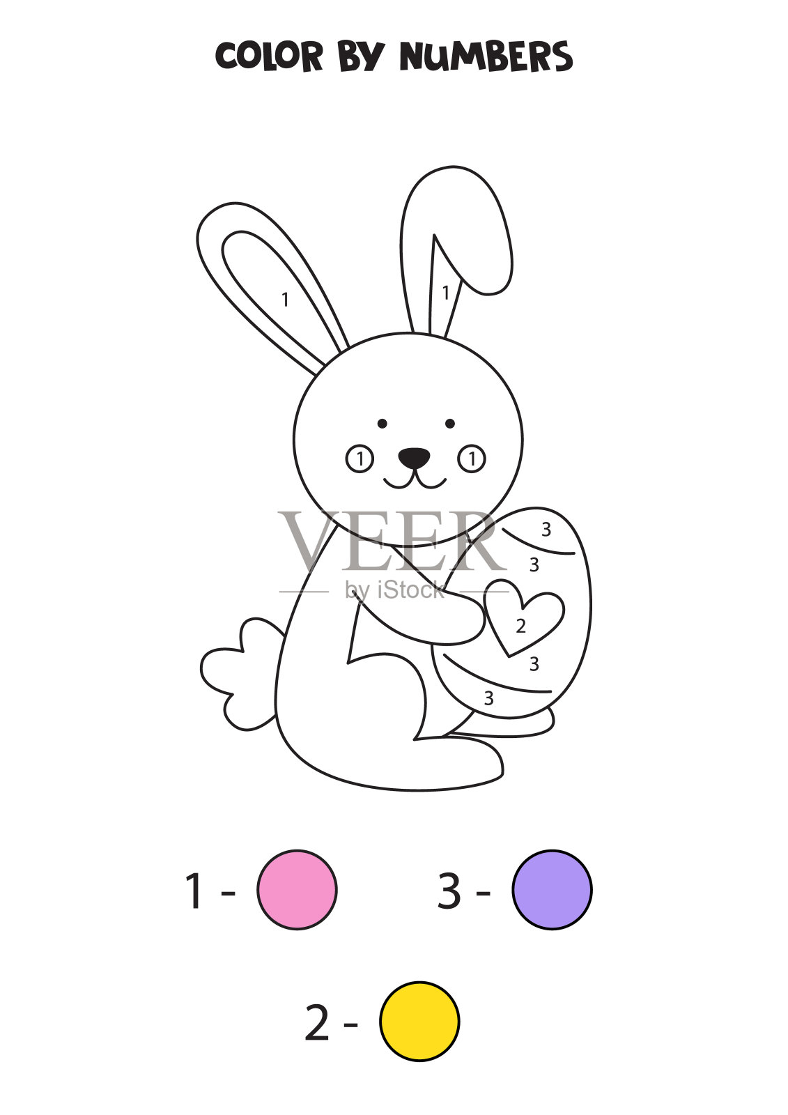 彩色卡通复活节兔子数字。工作表的孩子。插画图片素材