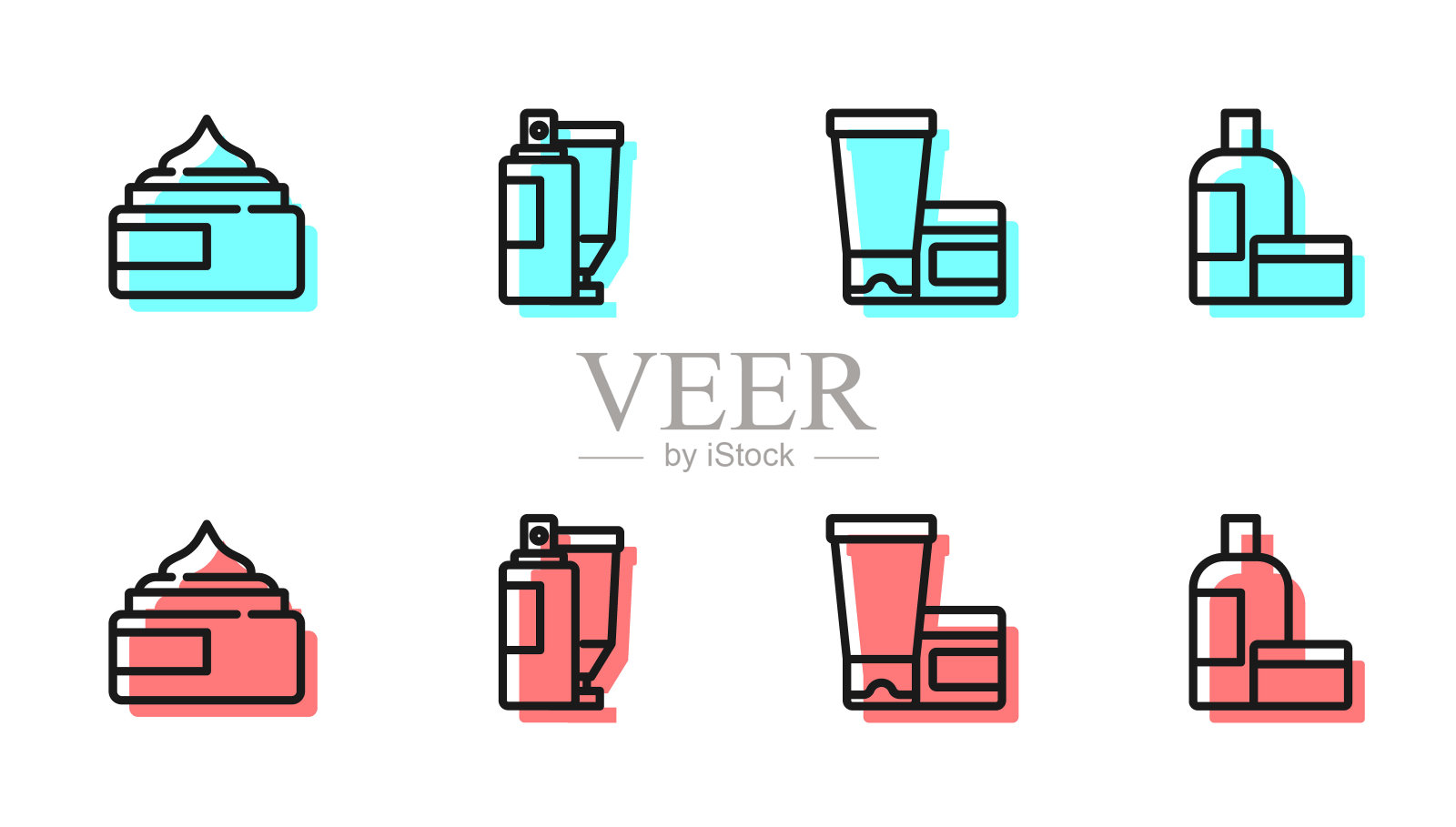 设置线霜或乳液化妆品管,和图标。向量插画图片素材