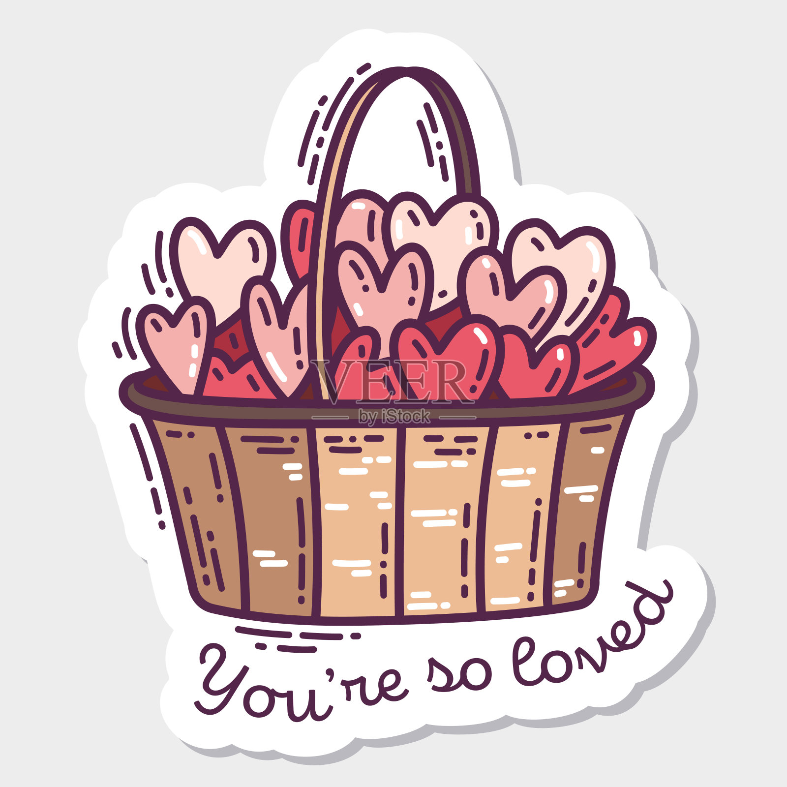 多彩情人节涂鸦风格手绘贴纸,简单雕刻复古效果和报价设计元素图片