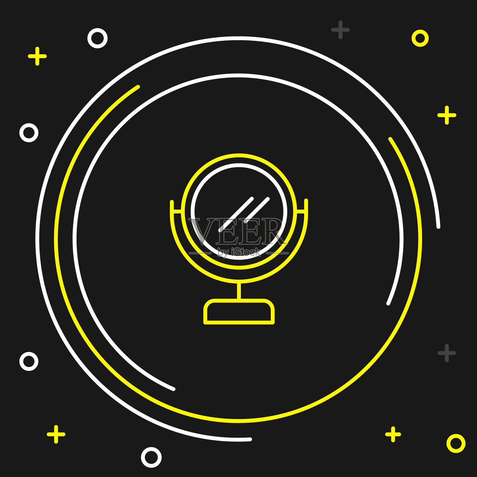 线条圆形化妆镜图标孤立在黑色背景上。色彩斑斓的轮廓的概念。向量插画图片素材