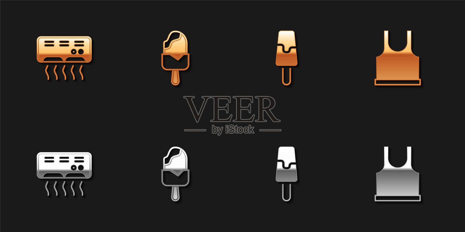 设置“空调”、“冰淇淋”和“无袖t恤”图标。向量图标素材