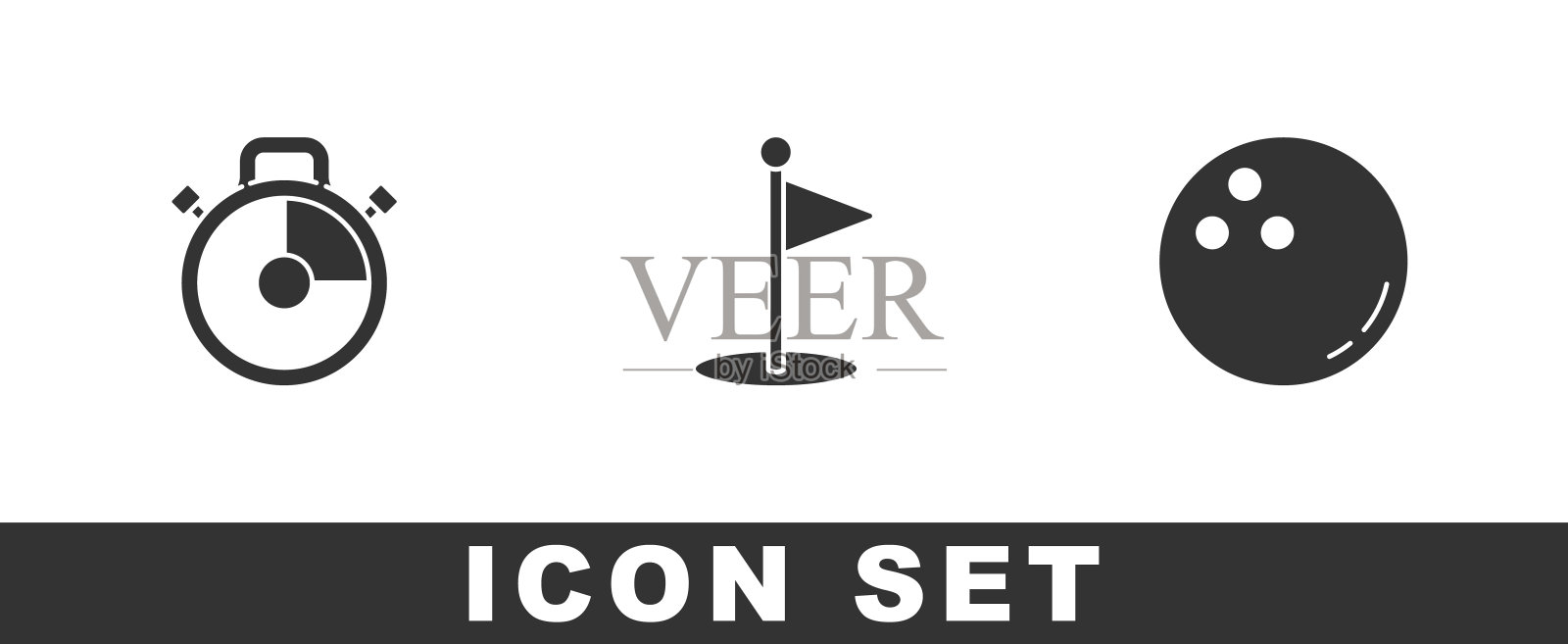 设置秒表、高尔夫旗和保龄球图标。向量图标素材