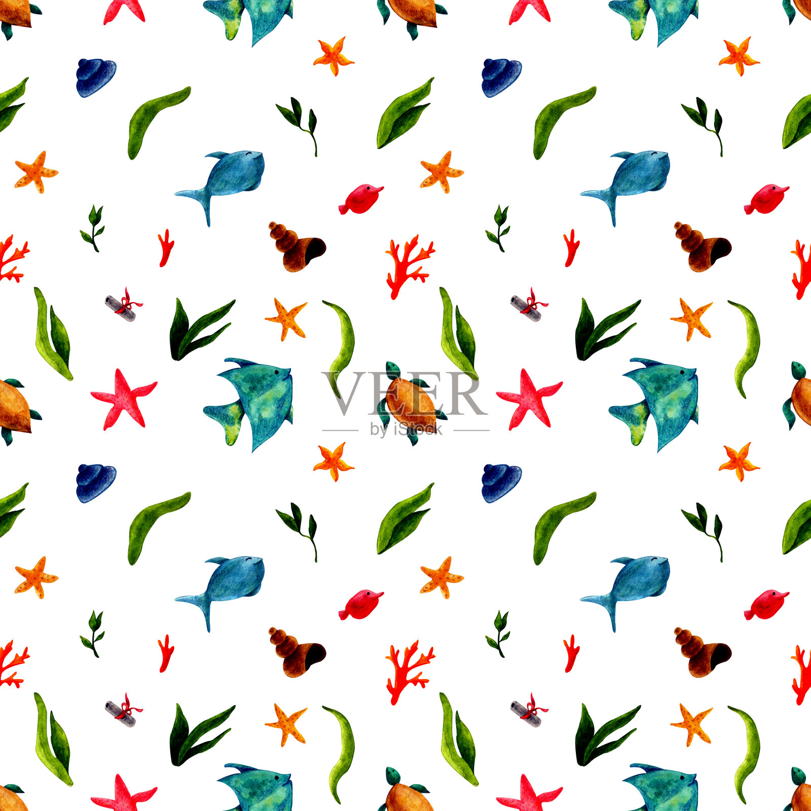 无缝水彩海洋图案插画图片素材