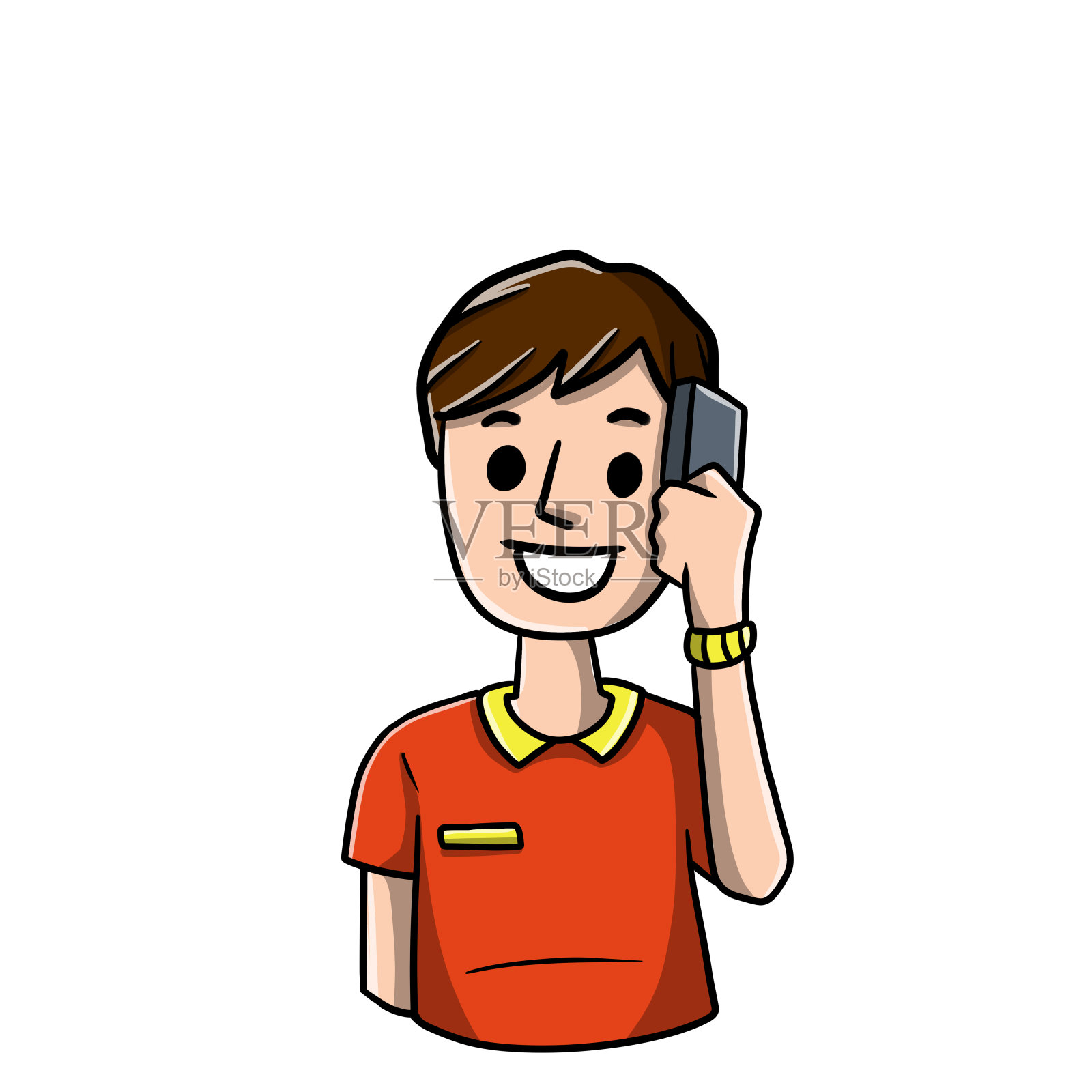 有手机的男人。卡通手绘草图。插画图片素材