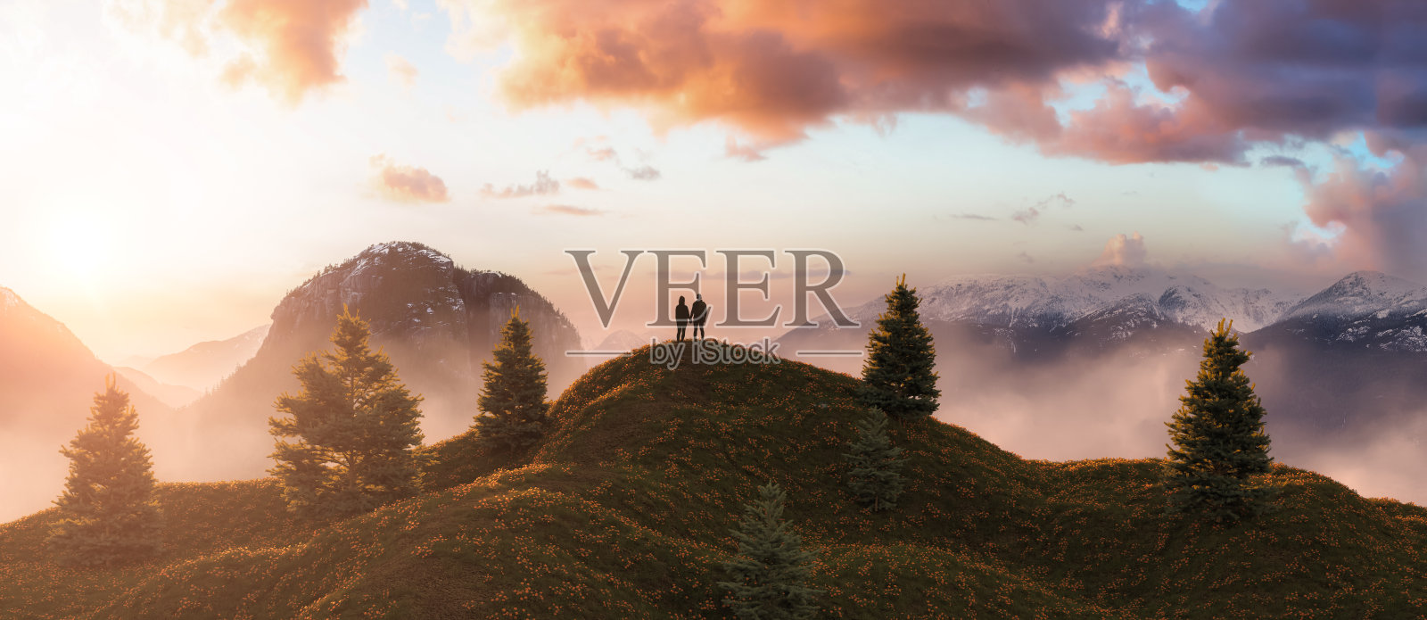 神奇的幻想场景,男人和女人夫妇在上面照片摄影图片