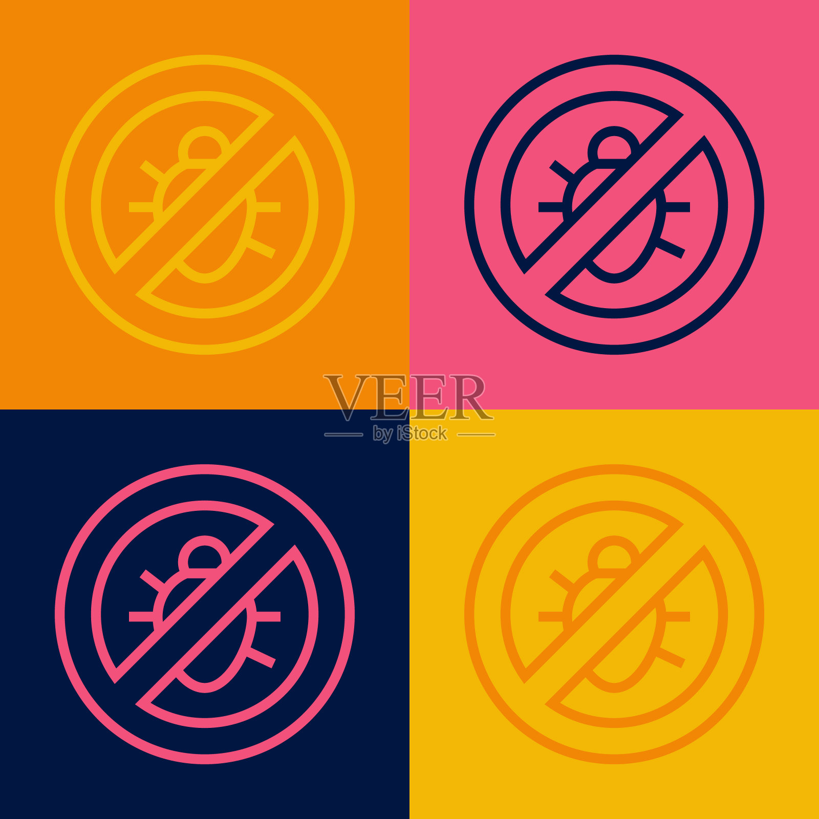 波普艺术线停止科罗拉多甲虫图标孤立的颜色背景。向量图标素材