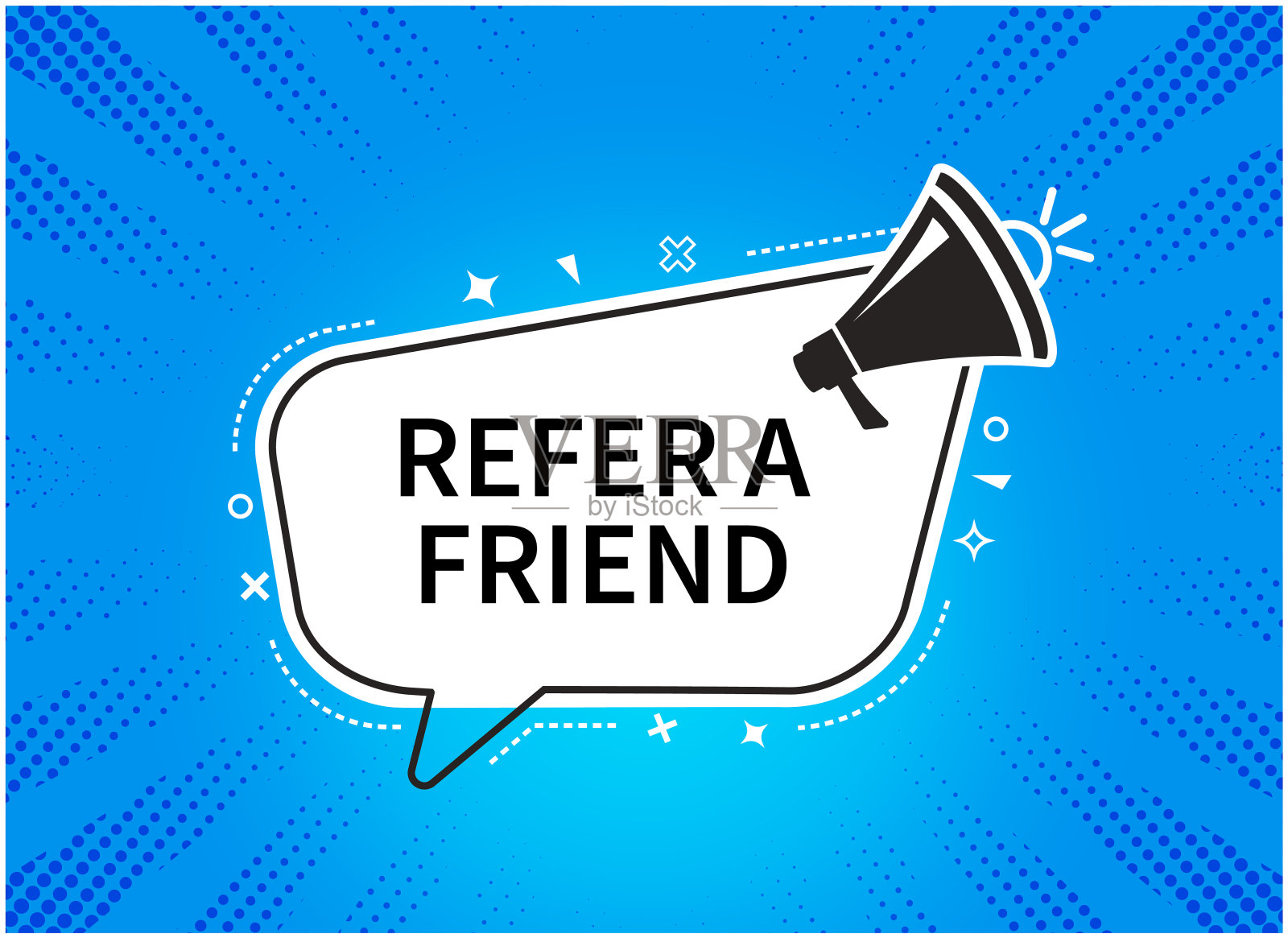 扩音器指的是在蓝色重拨背景上的朋友讲话泡泡。扬声器。横幅为商业,营销和广告。矢量插图。插画图片素材