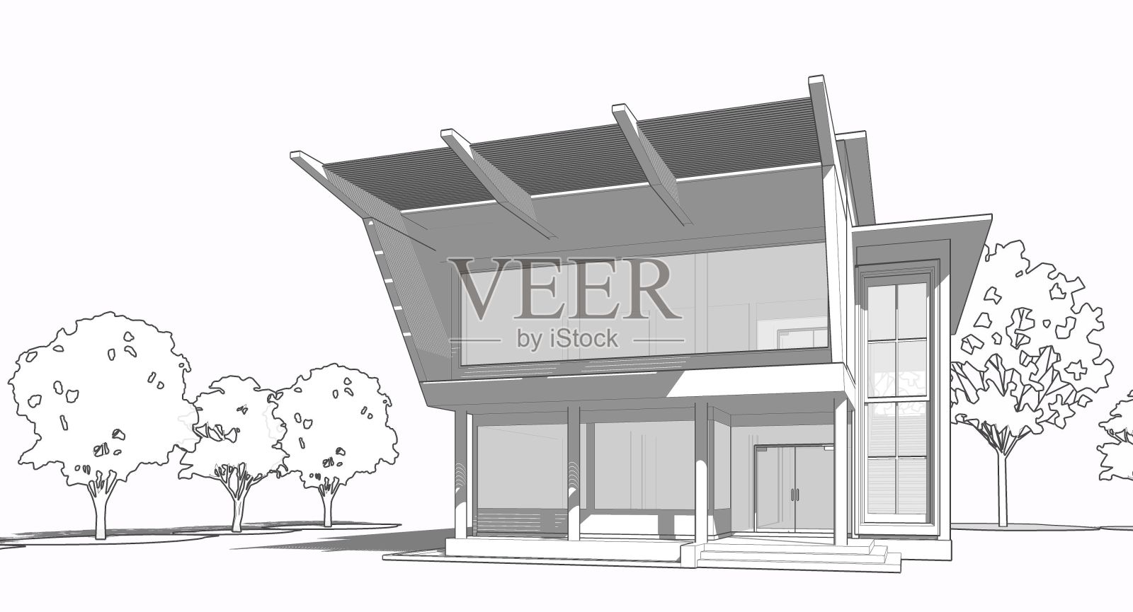 黑白建筑插画图片素材