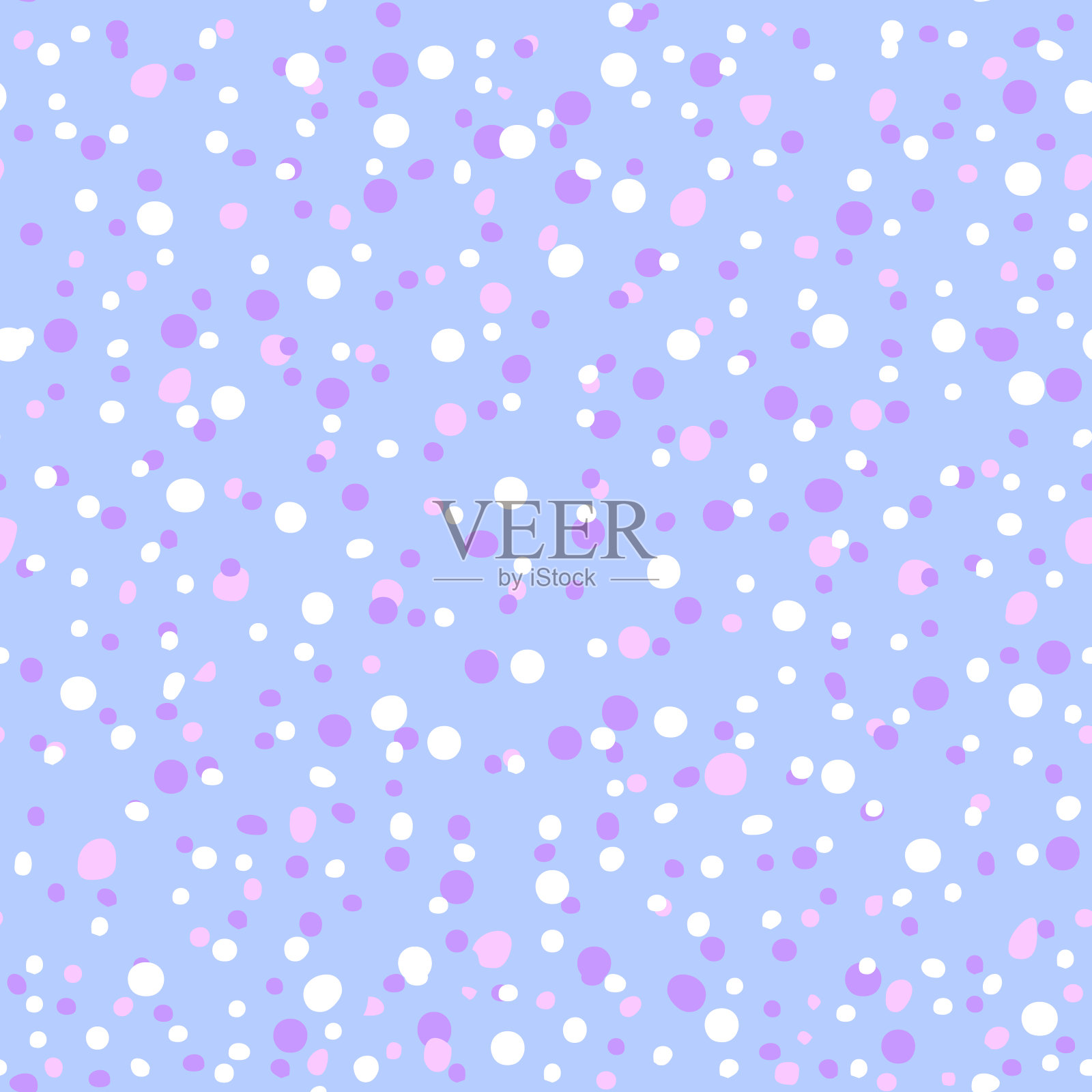 无缝的彩色圆点图案。浅蓝色背景上的白色、紫色和粉色圆点。插画图片素材