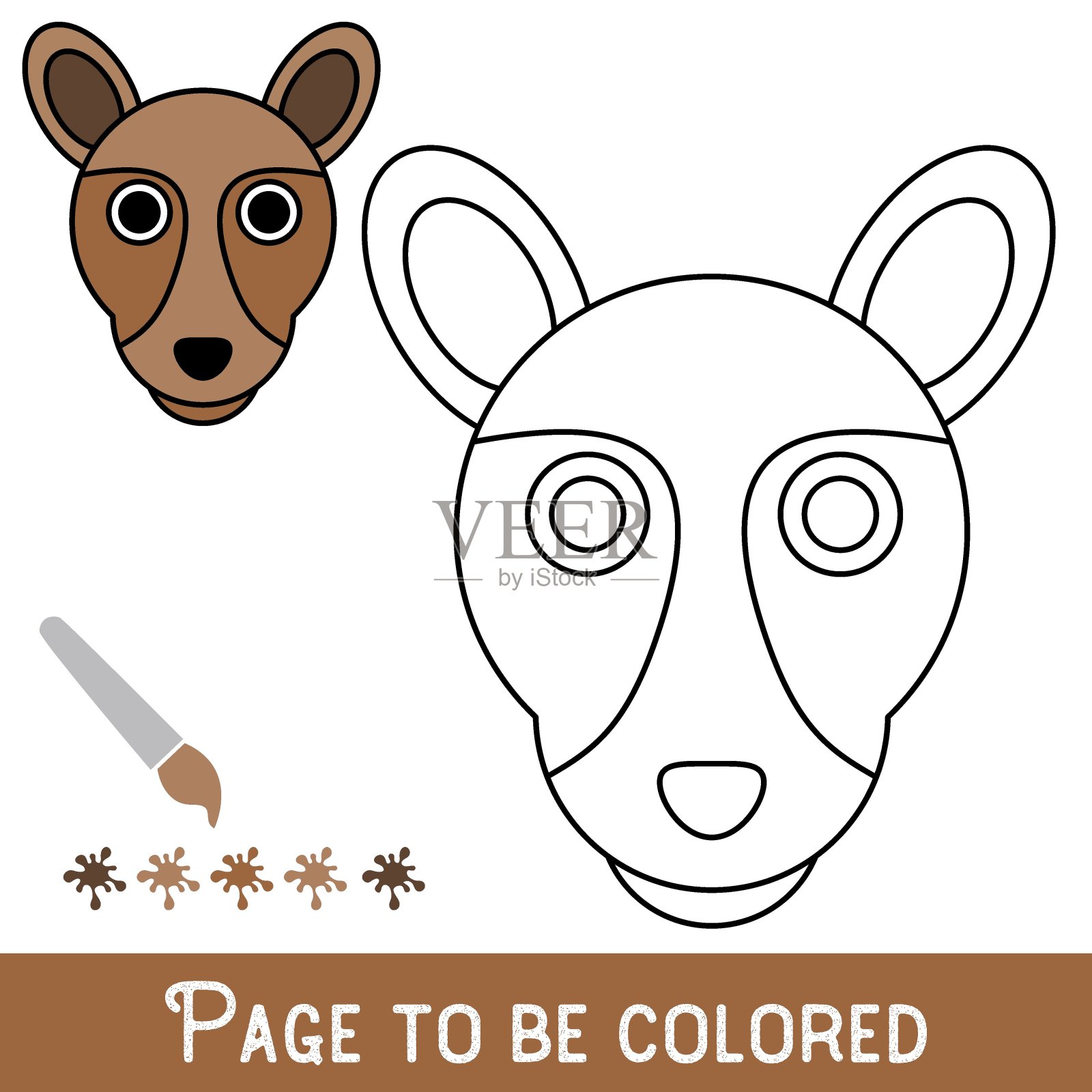 搞笑袋鼠脸要上色,本上色书适合学龄前儿童,具有简单的教育游戏水平。插画图片素材