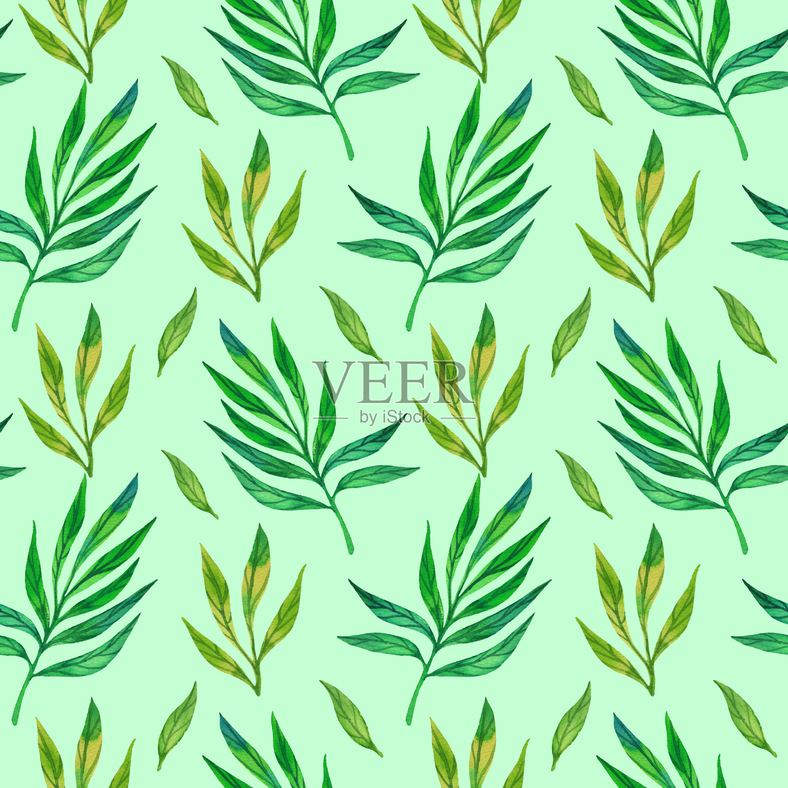 叶子水彩无缝图案。插画图片素材